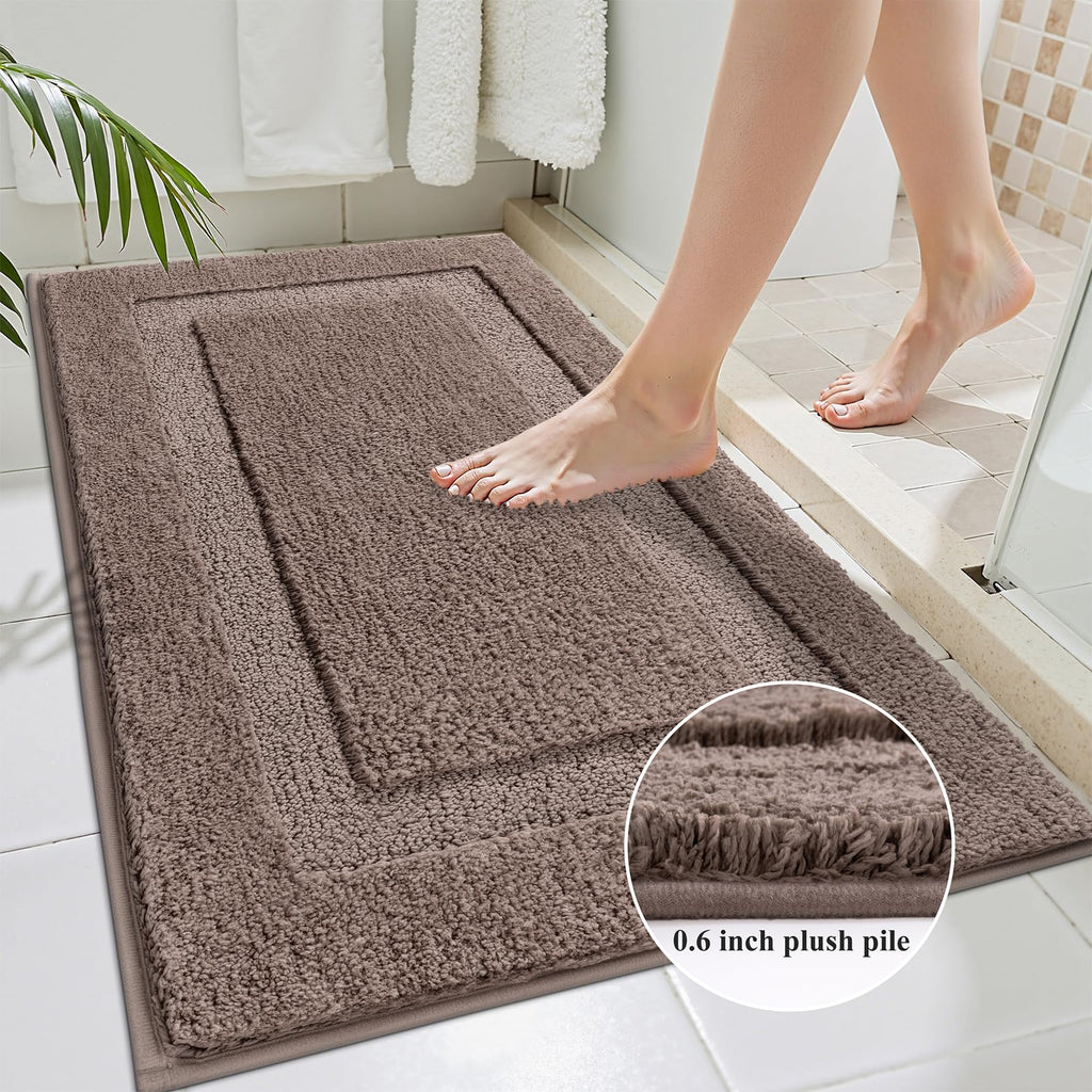SHACOS Black Bathroom Rugs Sets 3 Piece, 16"x24" + 20"x32" Non Slip Bath Mat and 20"x24" Toilet Rugs U Shaped Washable, Soft Fluffy Water Absorbent Bath Rugs for Bathroom