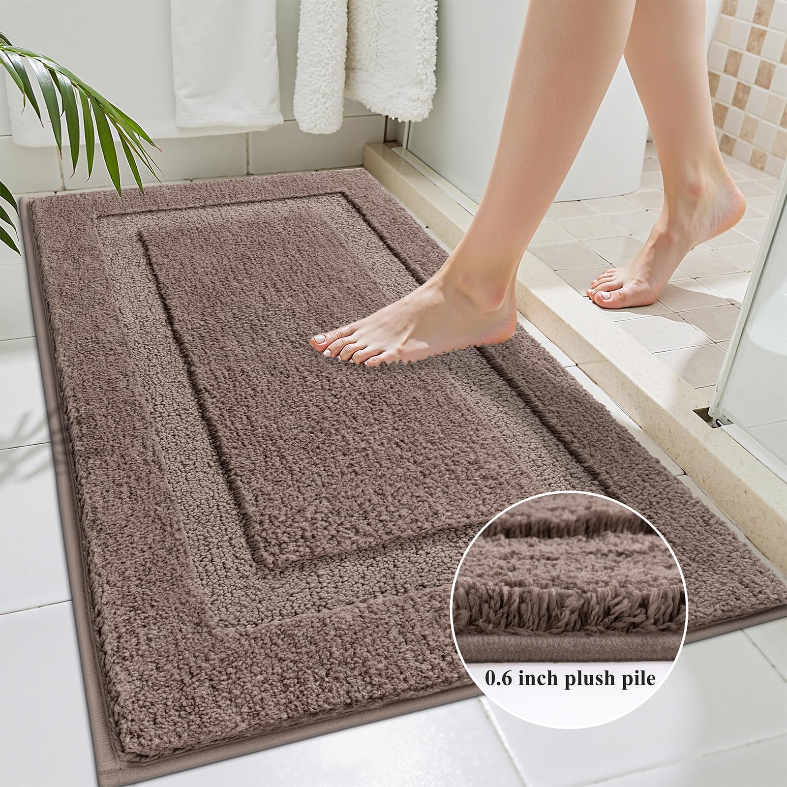 SHACOS Black Bathroom Rugs Sets 3 Piece, 16"x24" + 20"x32" Non Slip Bath Mat and 20"x24" Toilet Rugs U Shaped Washable, Soft Fluffy Water Absorbent Bath Rugs for Bathroom