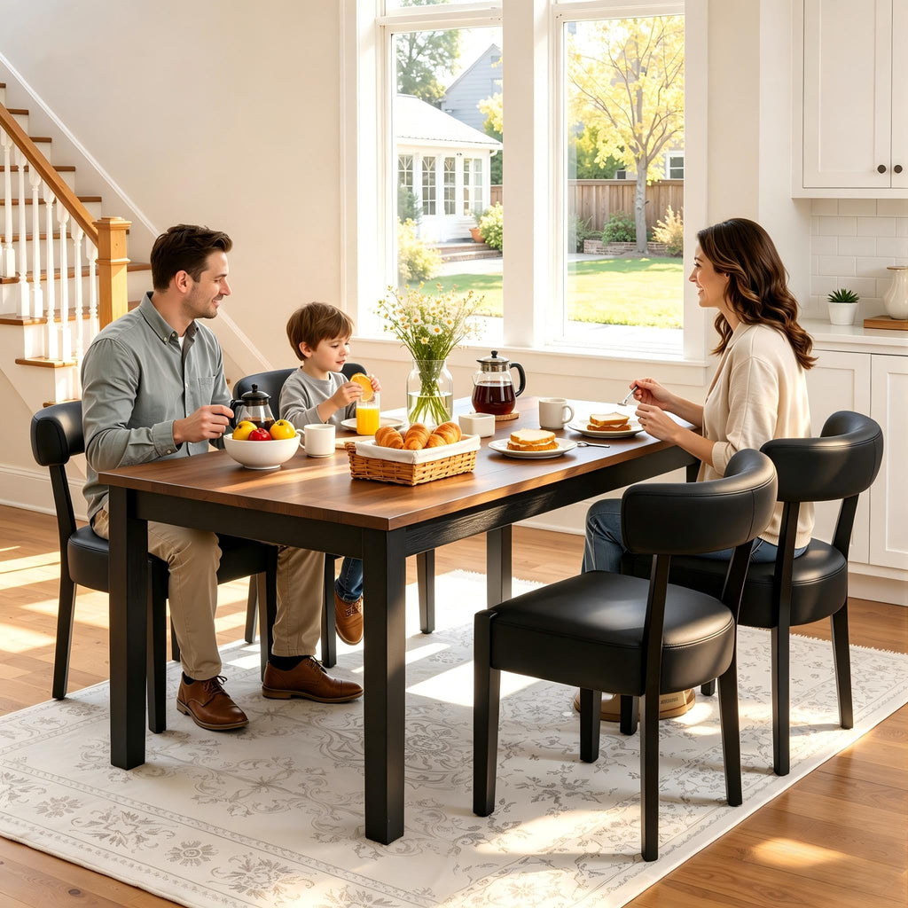 RNKSFX Upholstered Dining Chairs Set of 2, Walnut Wooden Kitchen & Dining Room Chairs, Mid Century Modern Fabric Farmhouse Dining Chairs Oversized Sturdy Rounded Chairs Curved Back, Beige Fabric