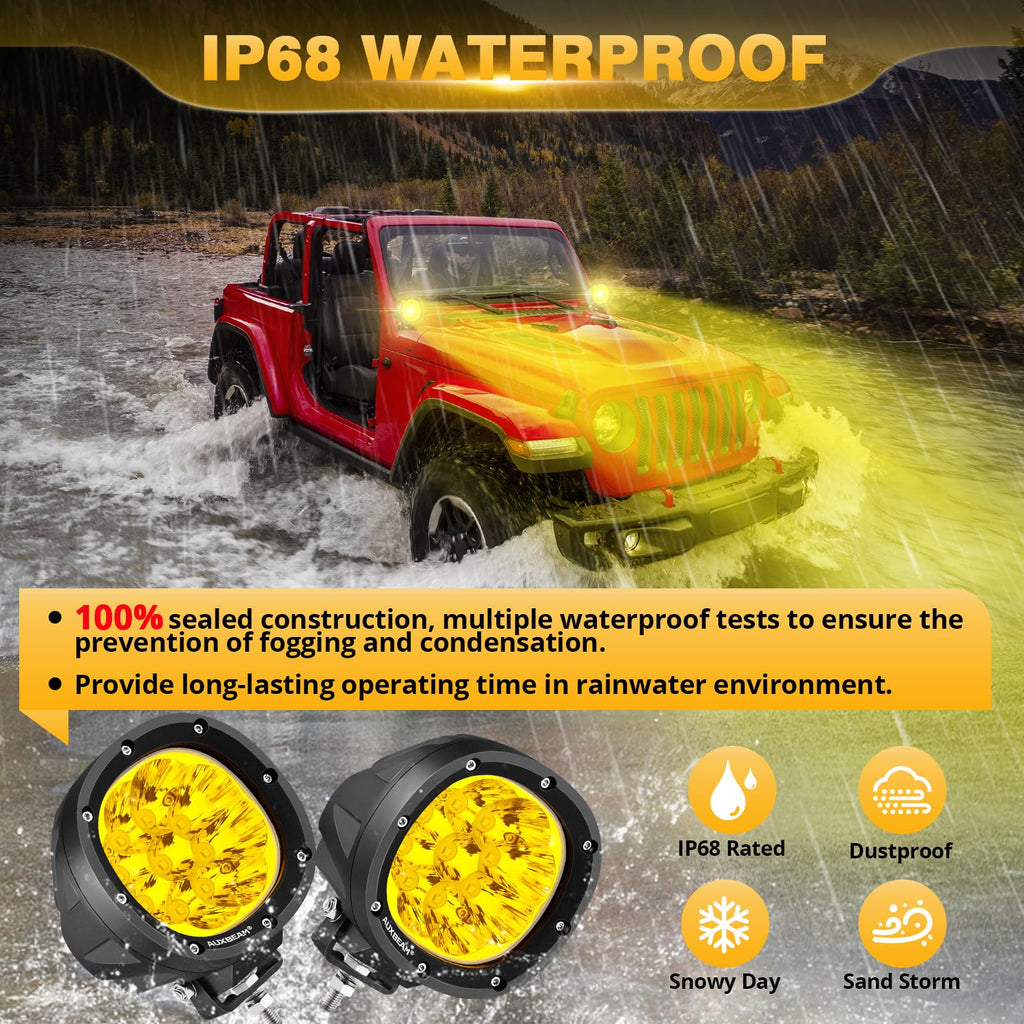 Auxbeam P4 Series Flood Beam LED Pods 4 Inch 90W Round Offroad Fog Lights Driving Flood Light Bar Bumper A-Pillar Hood Mount for Trucks ATV UTV Motorcycle Jeep