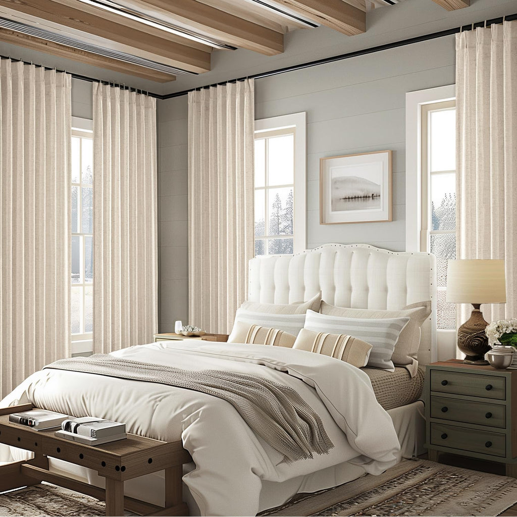 MIULEE Pinch Pleated Linen Curtains 84 Inches Long 2 Panels for Bedroom Living Room, Soft Thick Linen Textured Window Drapes Back Tab Hooks Semi Sheer Light Filtering Farmhouse，Beige