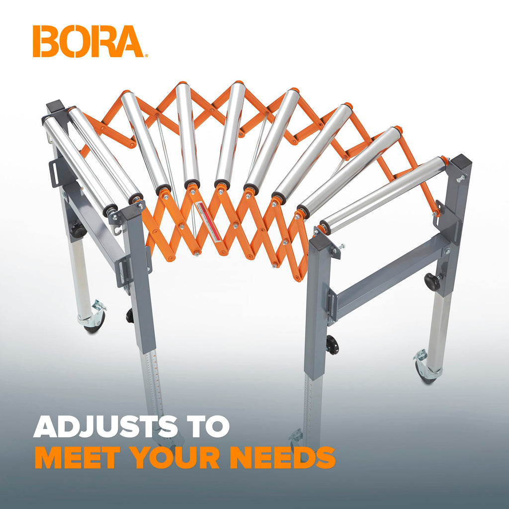 Bora Adjustable Conveyor Rollers Stand Expandable 14 to 50 Inch Table Saw Outfeed Roller for Woodworking 300 lbs Capacity Locking Casters PM-2700