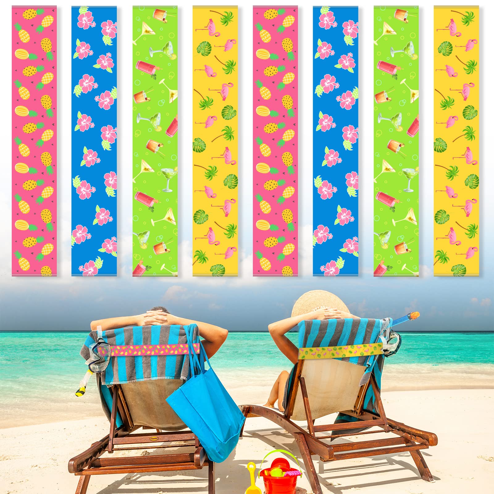 Boao 4 Pack Towel Bands for Beach Chair, Pool & Cruise Essentials, Elastic and Windproof, Towel Chair Clips Lounge Strap Holder, Cruise Ship Accessories (American Flag)