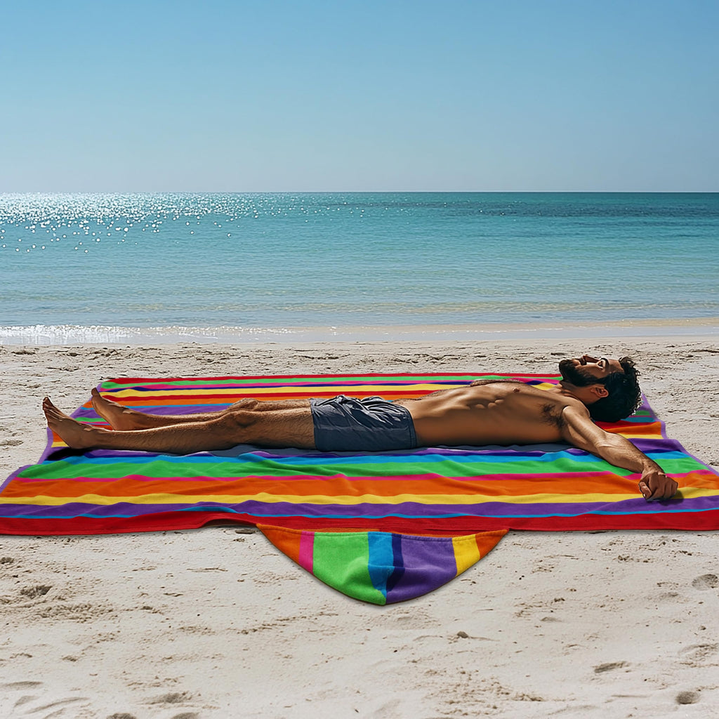 COTTON CRAFT Ombre Stripe Extra Wide Beach Towel for Two - 58x68 - Pure Cotton - Double Woven Jacquard Thick Plush Super Soft Luxurious Velour Pile - Pool Picnic Bath - 450 GSM - Blue