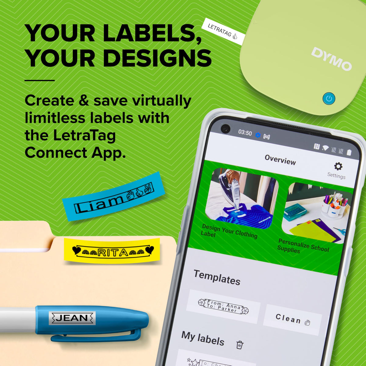 DYMO LetraTag 200B Bluetooth Label Maker, Compact Label Printer, Connects Through Bluetooth Wireless Technology to iOS and Android, Includes 1 White Paper Label Tape, Daydream Blue