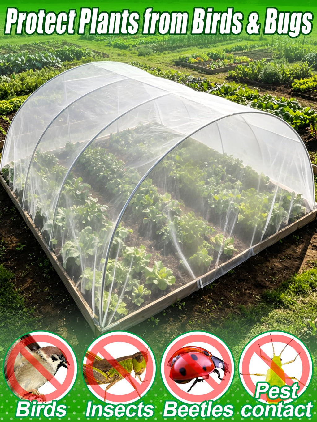 4x10ft Garden Netting - Ultra Fine Mesh Plant Covers to Keep Small Animals Pest Out, Bird Barrier for Protecting Vegetables Fruits Flowers Raised Beds (Without Support Pole)