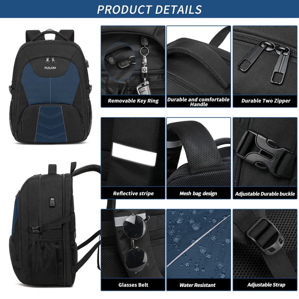 Extra Large Backpack for Men 55L,18.4Inch Travel Laptop Backpack with USB Charging Port Business Flight Approved Carry On Backpack,TSA Big Capacity Heavy Duty Computer Bag College Bookbag,Black