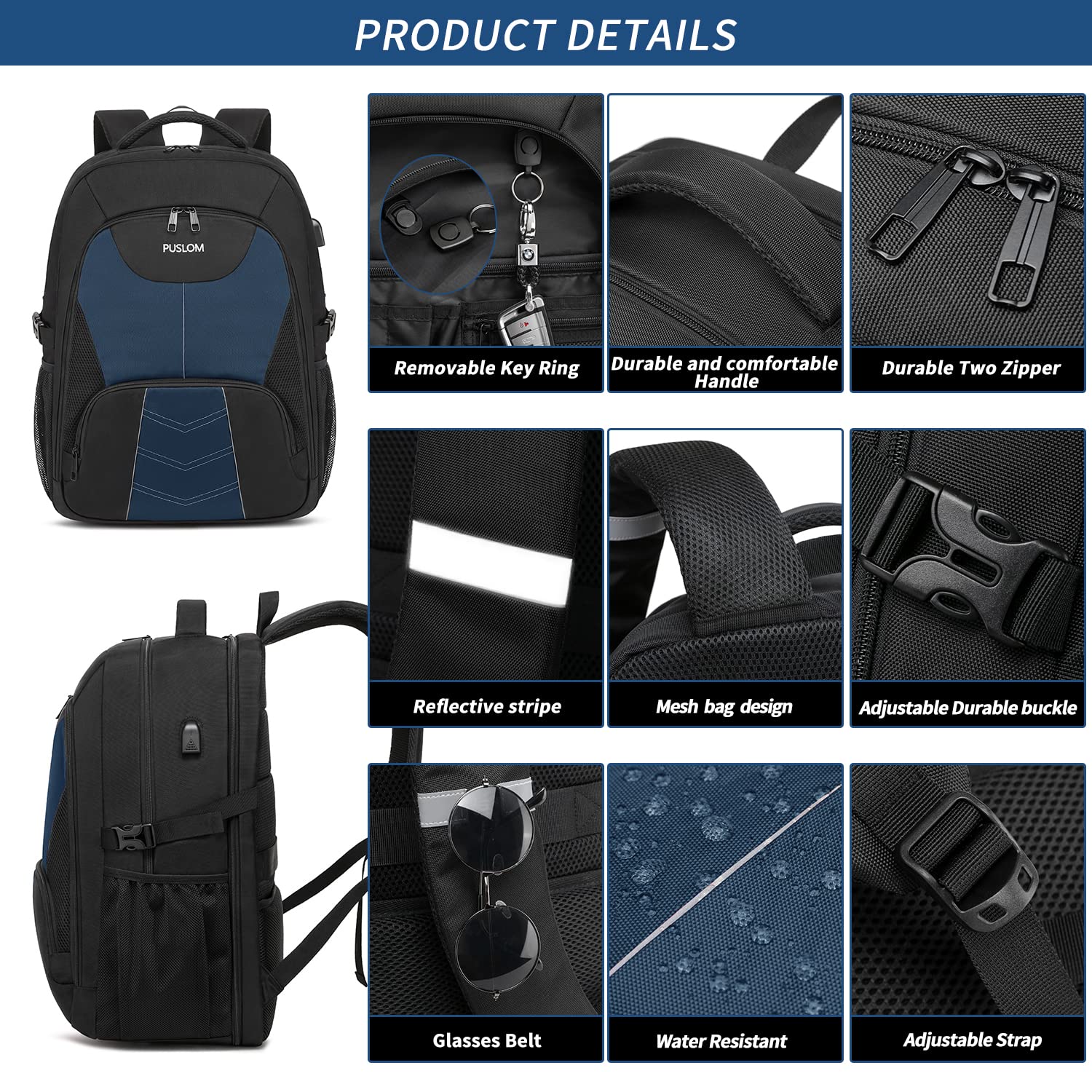 Extra Large Backpack for Men 55L,18.4Inch Travel Laptop Backpack with USB Charging Port Business Flight Approved Carry On Backpack,TSA Big Capacity Heavy Duty Computer Bag College Bookbag,Black