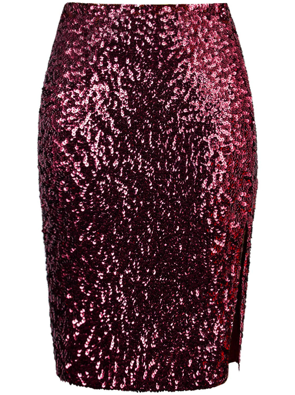 Vijiv Women's Sequin Skirt Midi High Waist Elegant Stretchy Sparkle Side Slit Pencil Skirt Party Cocktail
