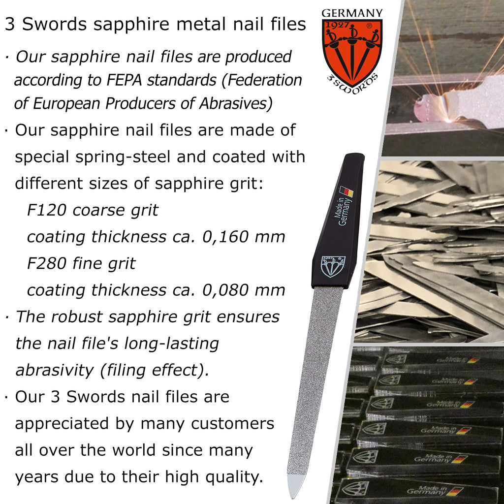 3 Swords Germany - Sapphire Metal Nail File Set 10 Pieces with 1 Piece 3-Way Nail Buffer – Nail Care Made in SOLINGEN/Germany