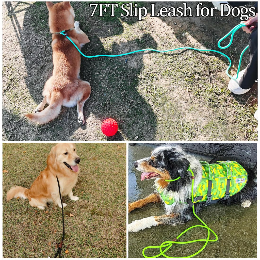 MayPaw Slip Lead Control Leash for Dogs No Pull, 13+ Colors Classic Dog Lead 7 FT Pet Slip Leash, 1/4” Rope Leashes for Small Medium Animals (7ft*1/4", Black)