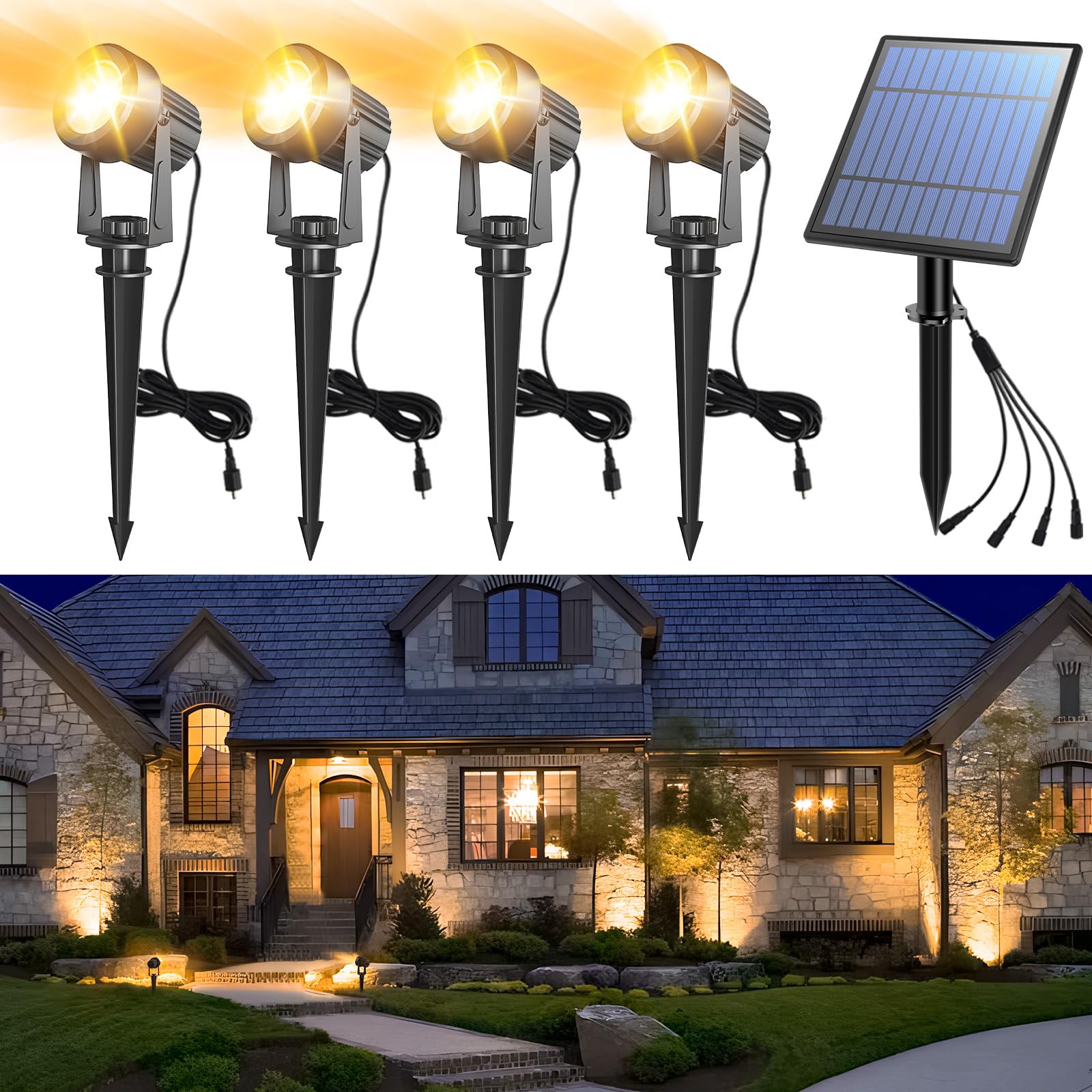APONUO Solar Spot Lights - Outdoor 2-in-1 Solar Landscape Uplights, Dusk to Dawn, IP65 Waterproof, 9.8ft Cable, Warm White