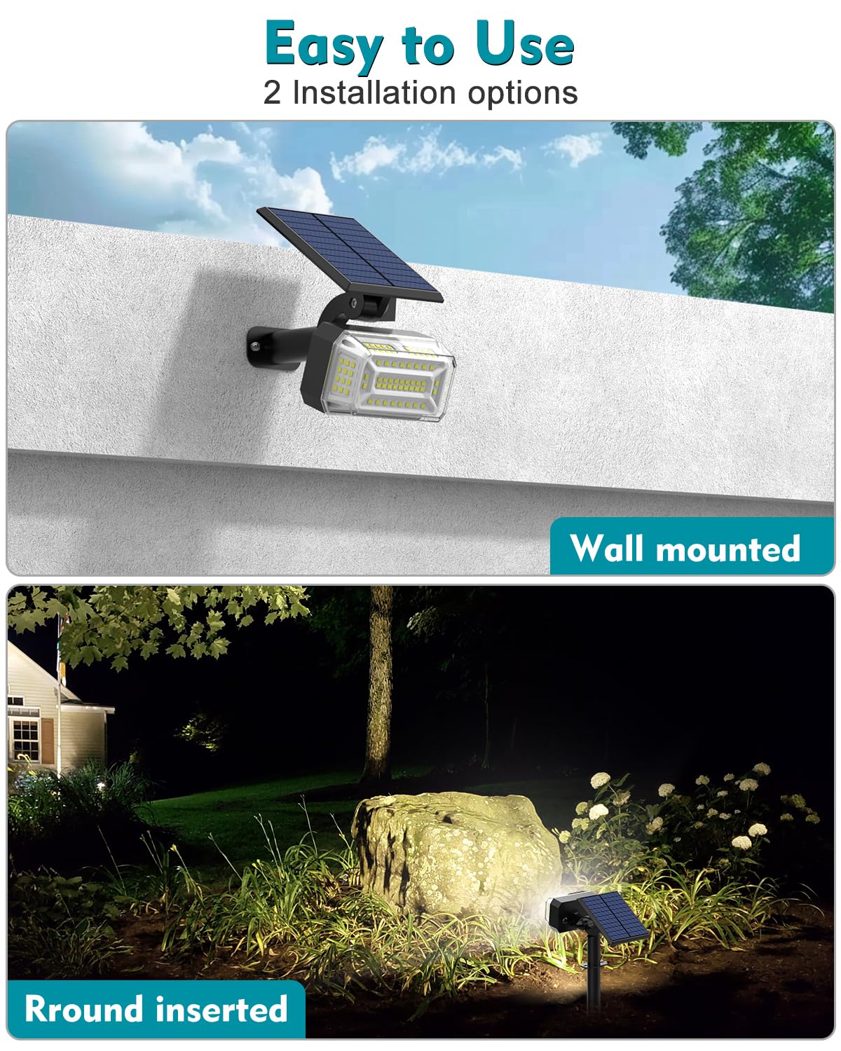 Solar Spot Lights Outdoor Waterproof IP65, 102 LEDs Solar Spotlights with Adjustable Light & Panel, [4 Modes/6 Pack] Landscape Flood Powered Lights for Outside Yard Garden Pathway(Warm White)
