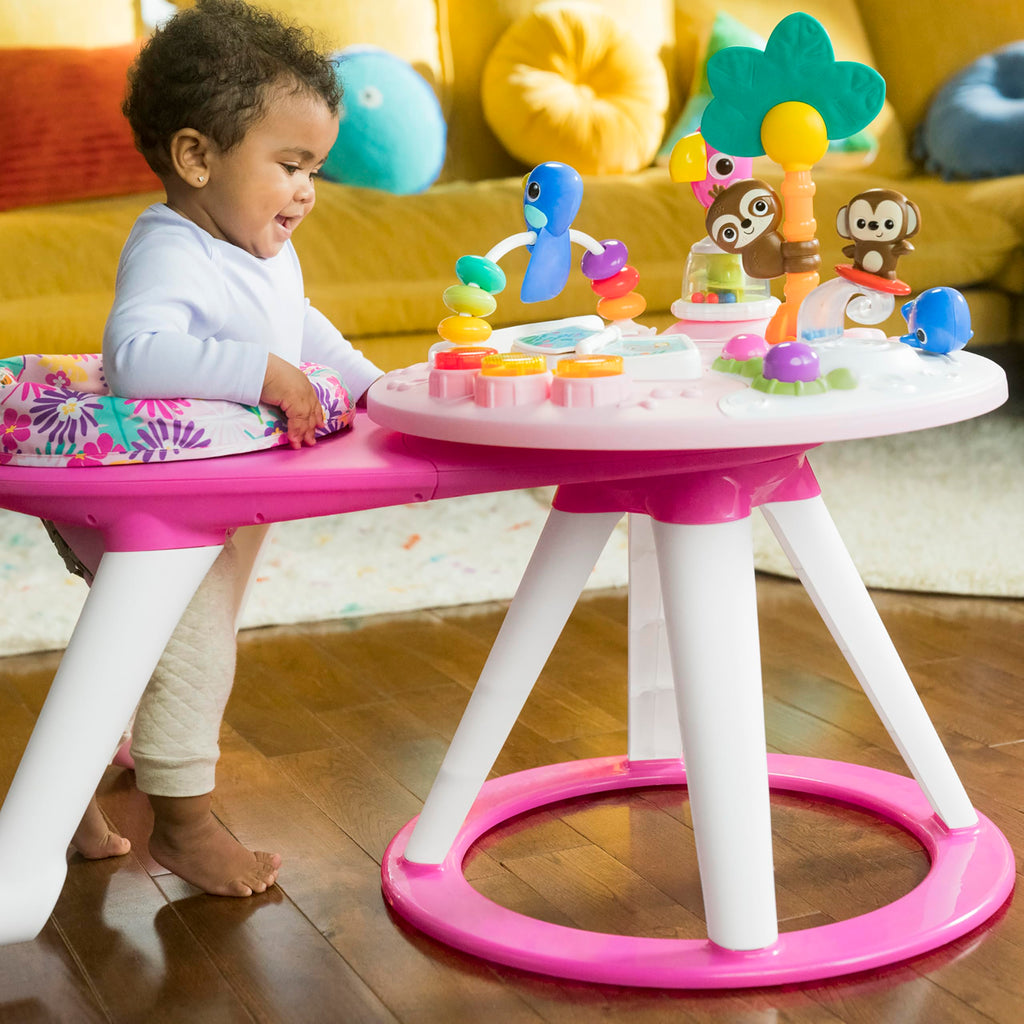 Bright Starts Around We Go 2-in-1 Baby Walker, Discovery Activity Center and Table, Tropic Cool, Ages 6 Months+