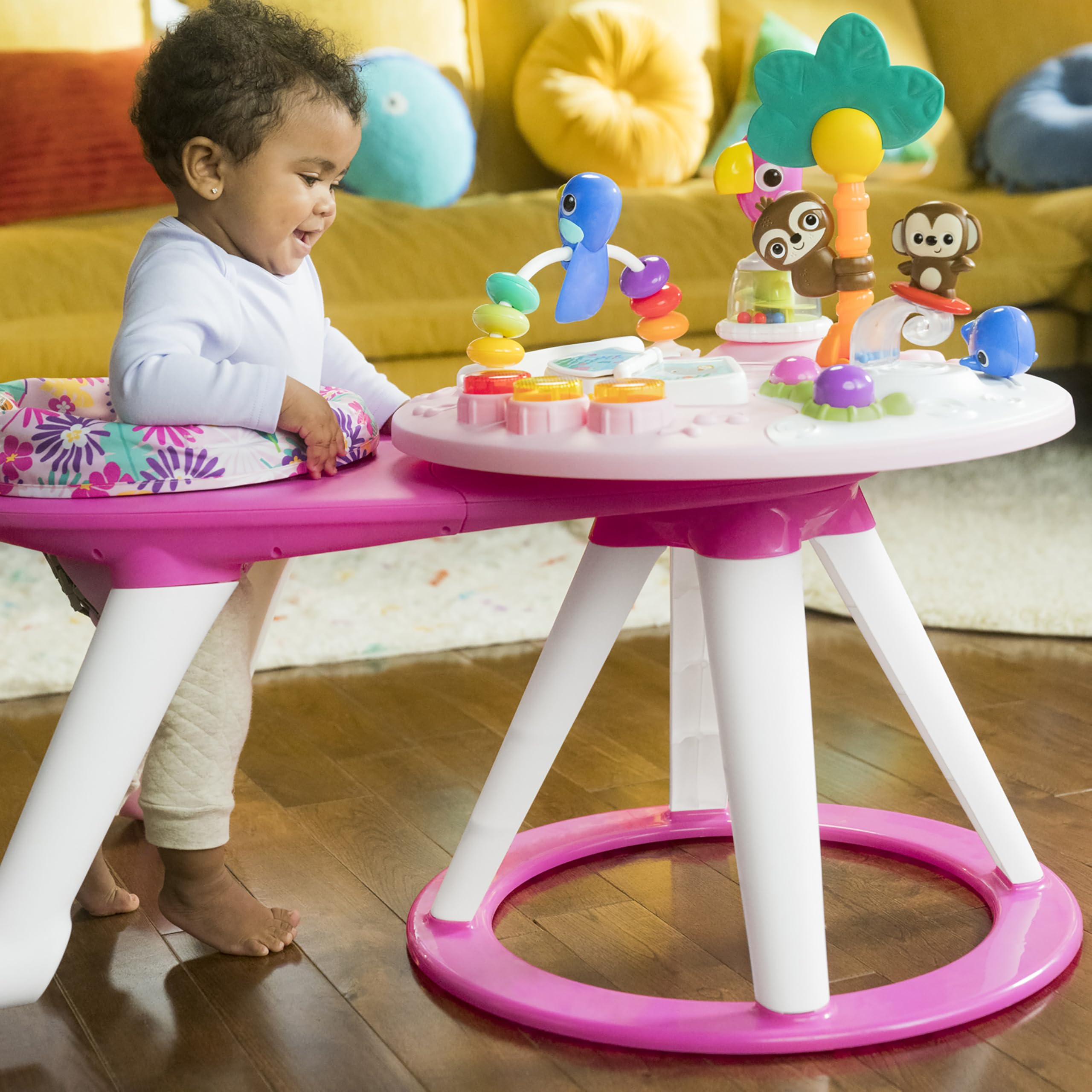 Bright Starts Around We Go 2-in-1 Baby Walker, Discovery Activity Center and Table, Tropic Cool, Ages 6 Months+