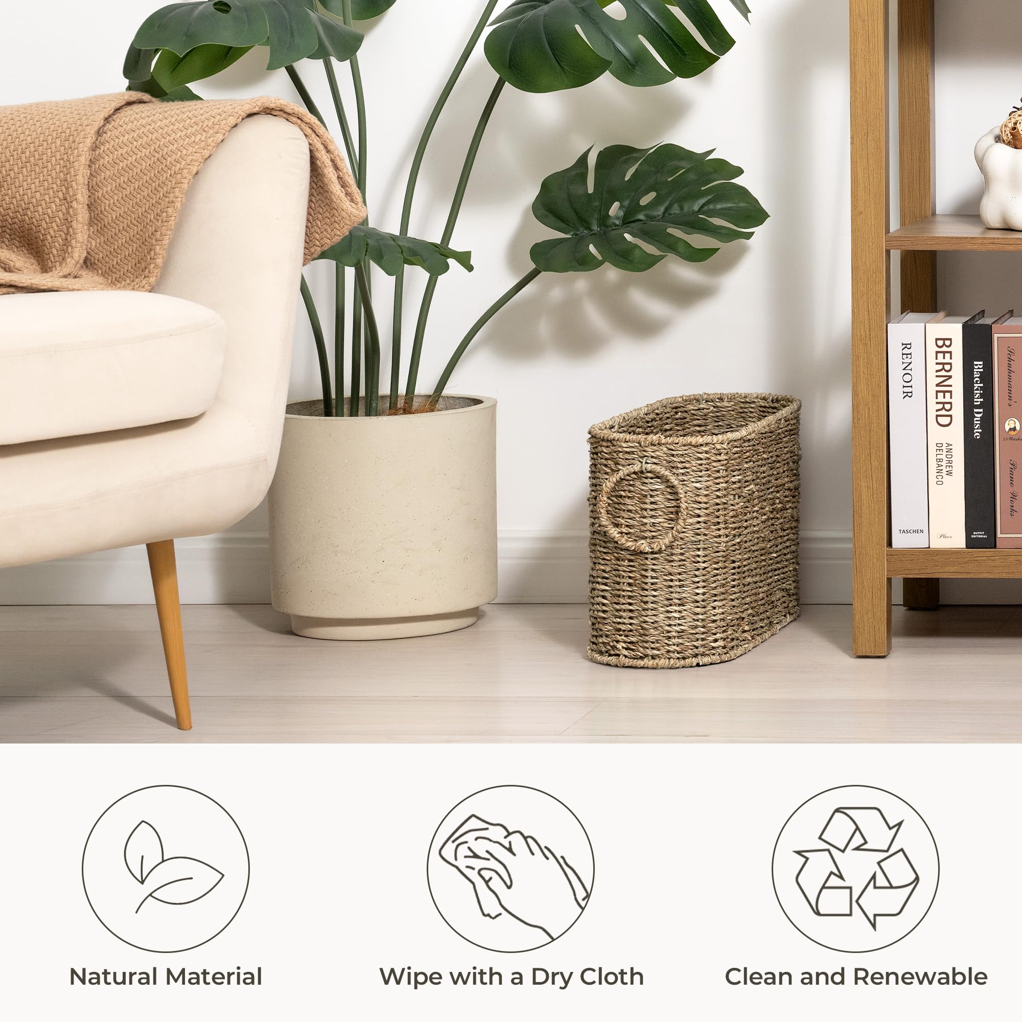 StorageWorks Bathroom Toilet Paper Storage Holder with Lid, Wicker Toilet Paper Basket for 6 Regular Rolls, Slim Basket Organizer with Handles, Water Hyacinth Storage Baskets for Bathroom, Brown