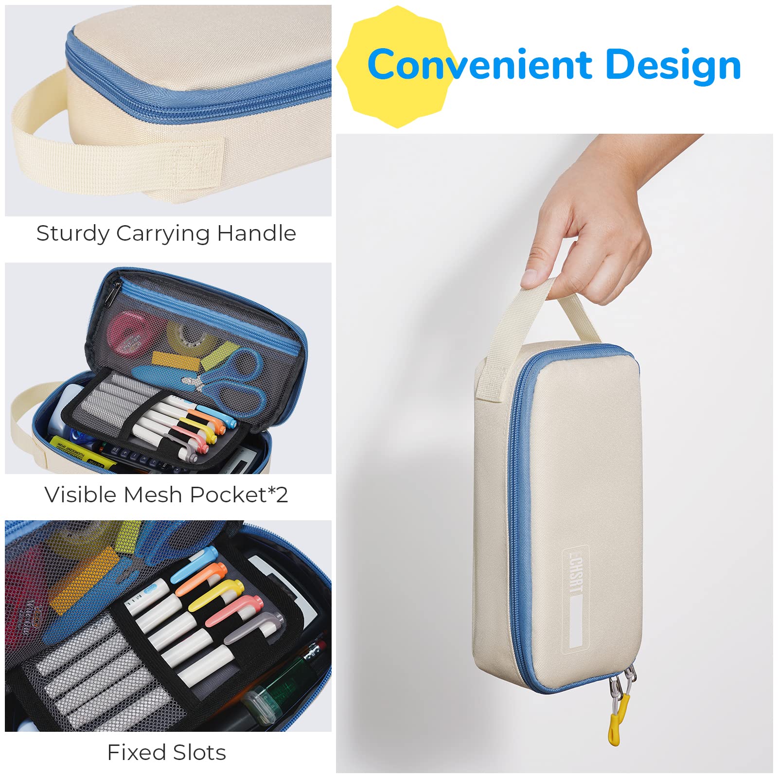 ECHSRT Large Pencil Case, Aesthetic Pen Pouch with Big Capacity, Minimalist Portable Stationery Bag with Handle for Office Organizer Aesthetic Pencil Cases