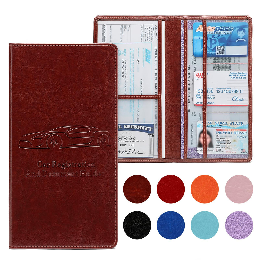 Car Registration and Insurance Card Holder for Women Men, Black Glove Box Paperwork Organizer with Magnetic Buckle for Easy Access and Protect Documents and Various Cards in Vehicle