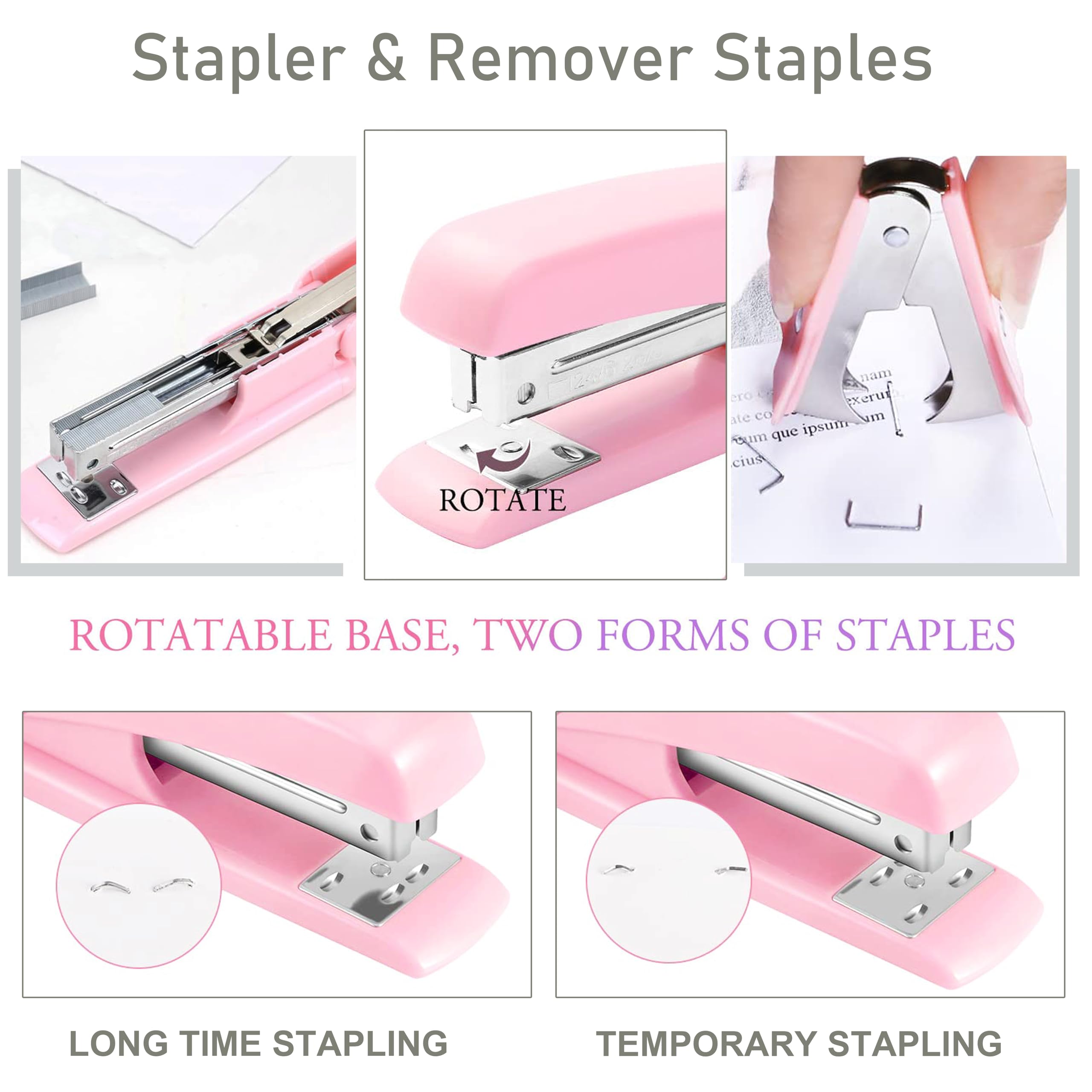 Dimonluce Office Desk Accessories, Black Office Supplies Accessories with Tape Dispenser, Stapler, Staple Remover, 1000 Staples, Tape, Clips Set, Ruler, Scissor, Pen