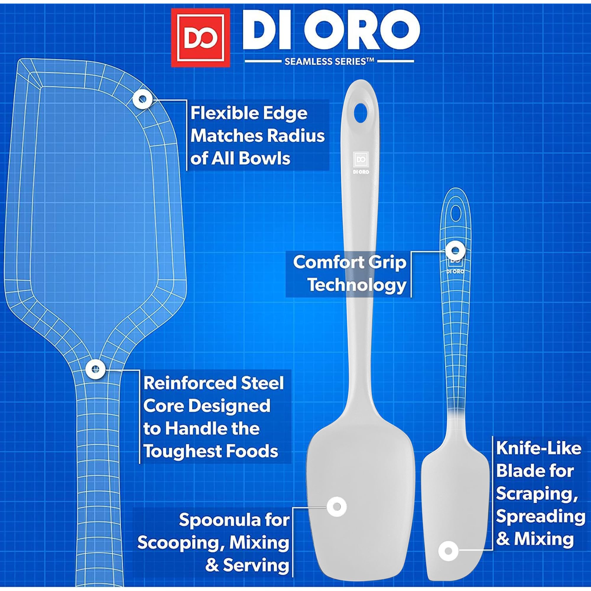 DI ORO Silicone Spatula Set - Rubber Kitchen Spatulas for Baking, Cooking, & Mixing - 600°F Heat-Resistant & BPA Free Silicone Scraper Spatulas for Nonstick Cookware - Dishwasher Safe (5pc, Black)