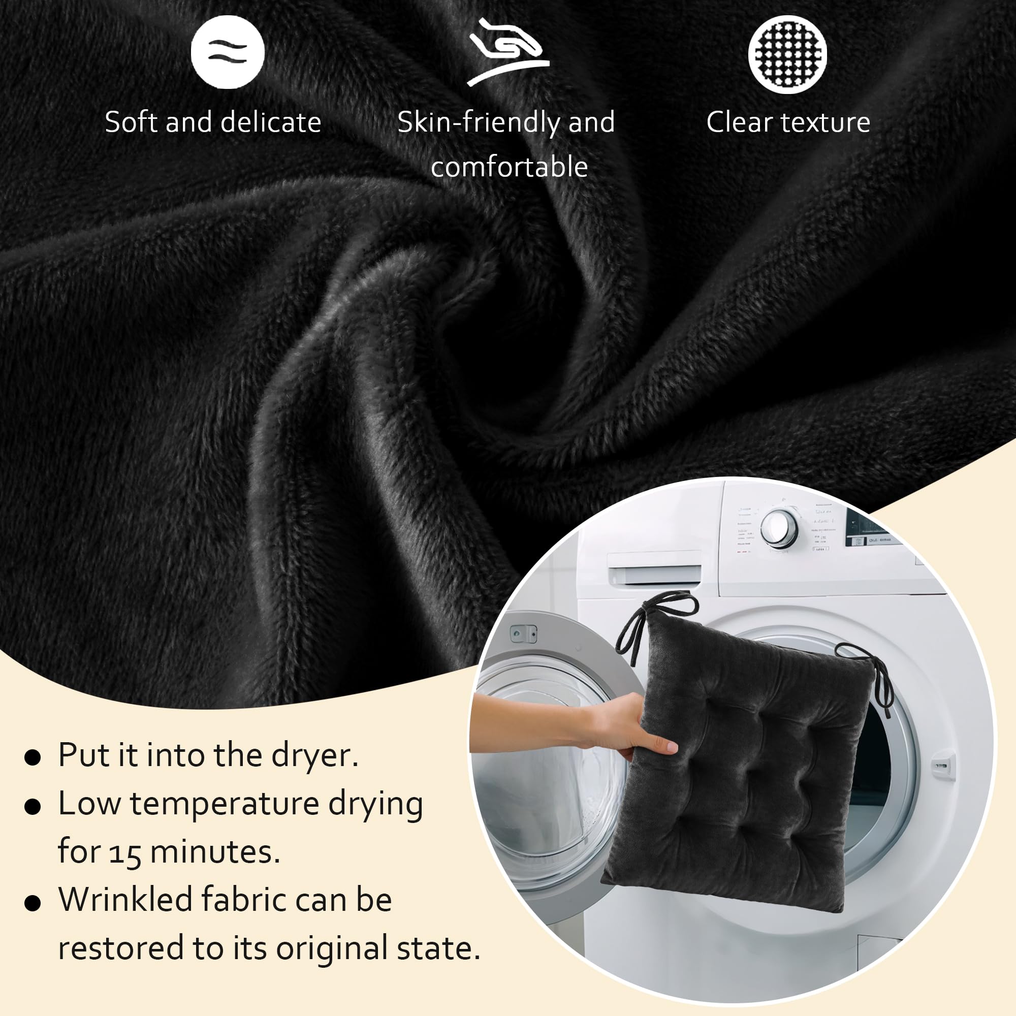 ELFJOY Rocking Chair Cushion Large Rocking Chair Pads with Ties Premium Tufted High Back and Seat Cushion 2 Piece Set Black