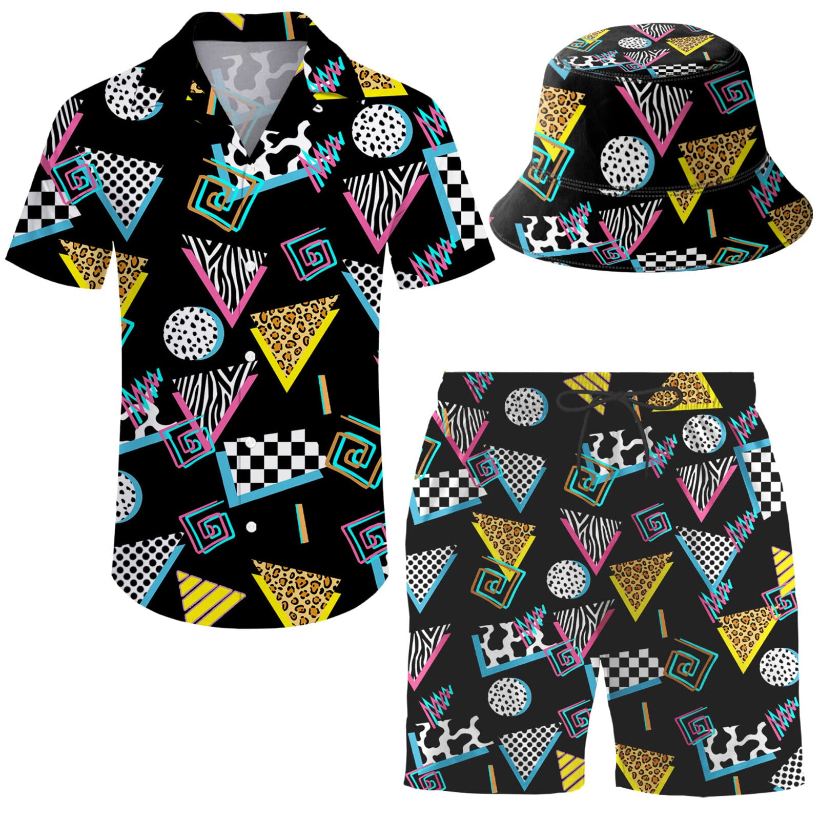 Men's 2 Piece Tracksuit Hawaiian Shirt Shorts Button Down Shirt and Shorts Sets with Bucket Hats