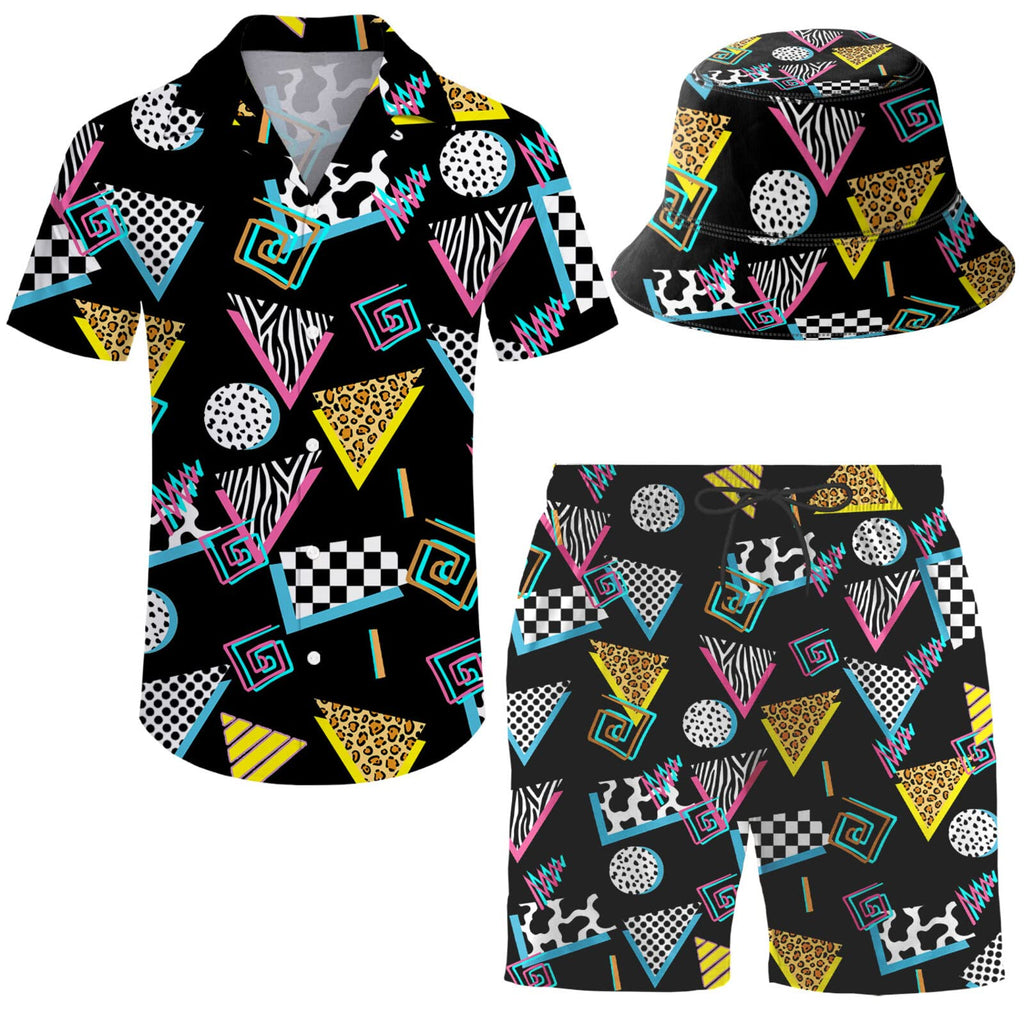 Men's 2 Piece Tracksuit Hawaiian Shirt Shorts Button Down Shirt and Shorts Sets with Bucket Hats