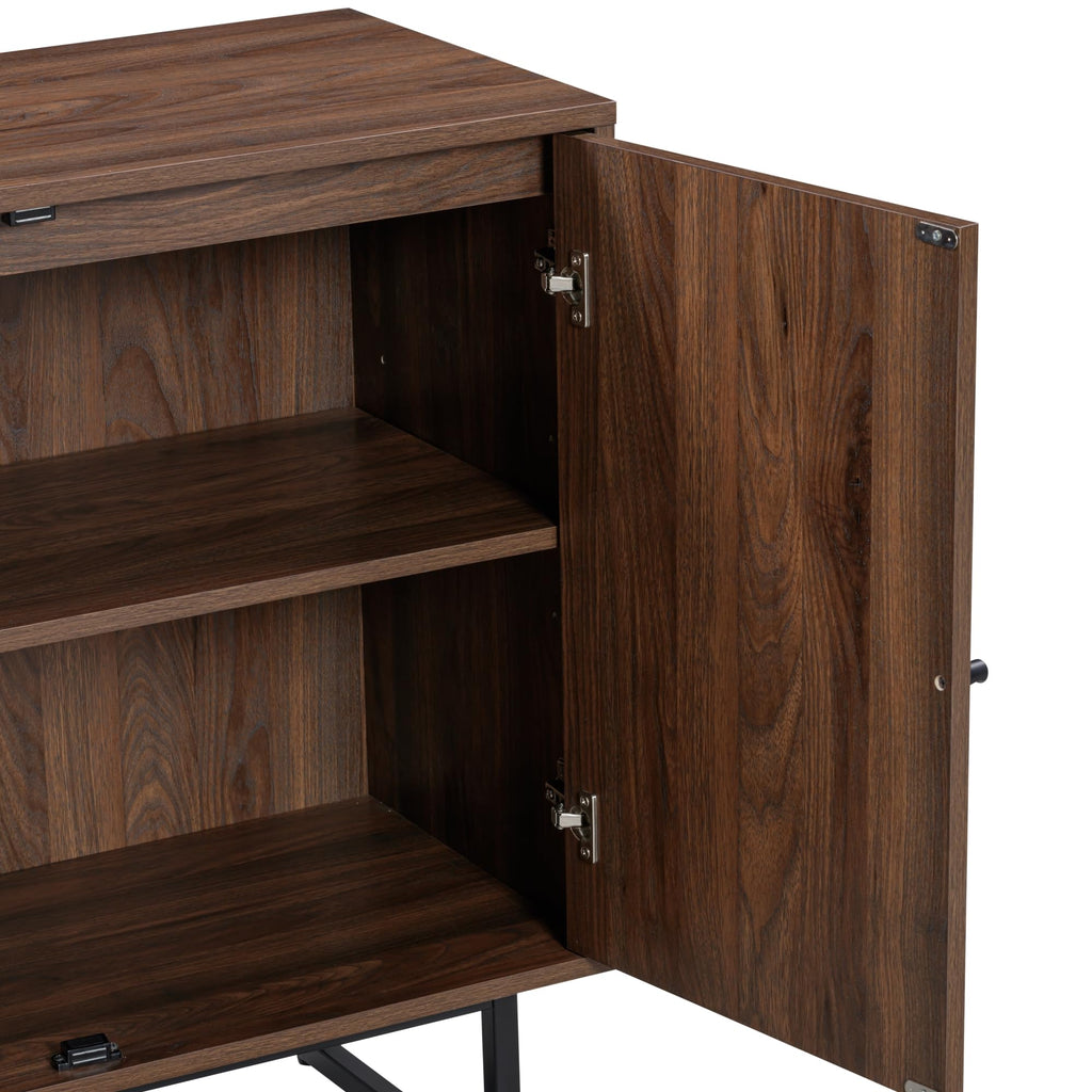 Nathan James Kova Rattan Wood Accent Sideboard Storage Cabinet with Matte Metal Frame, Adjustable Interior Shelves and Cane Doors, for Hallway, Entryway or Living Room, Black Oak/Cane