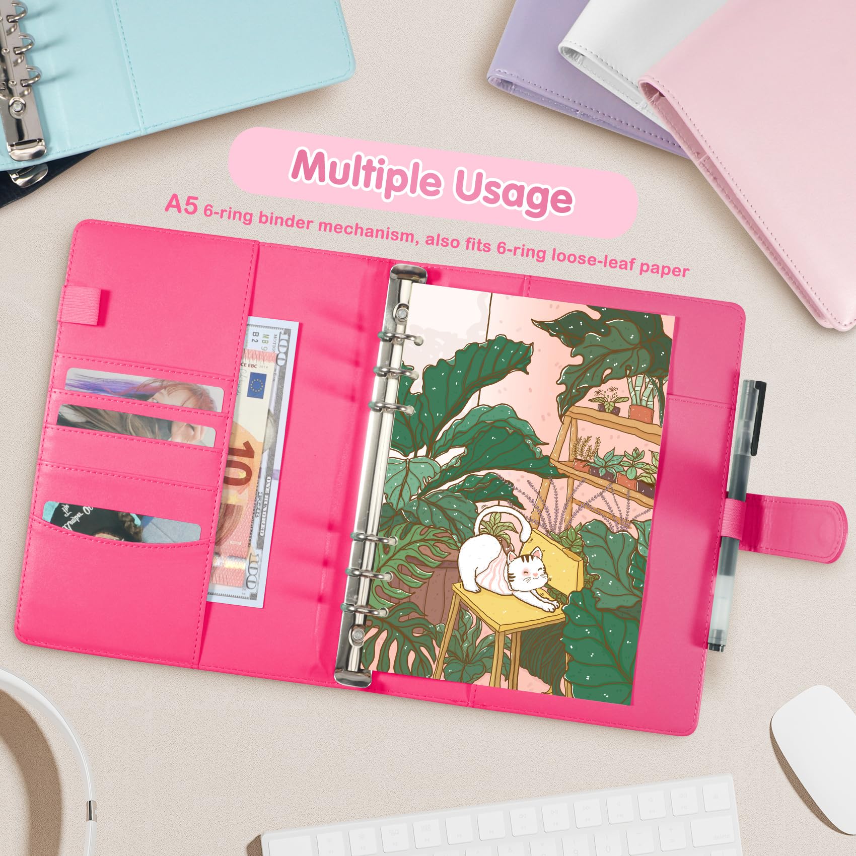 A5 Kpop Photocard Binder with 30 Pack 4-Pocket Card Pages, 6 Ring A5 Binder Card Collector Album with 240 Card Slots,PU Leather Binder Cover with Magnetic Buckle Closure for Organizing Trading Card