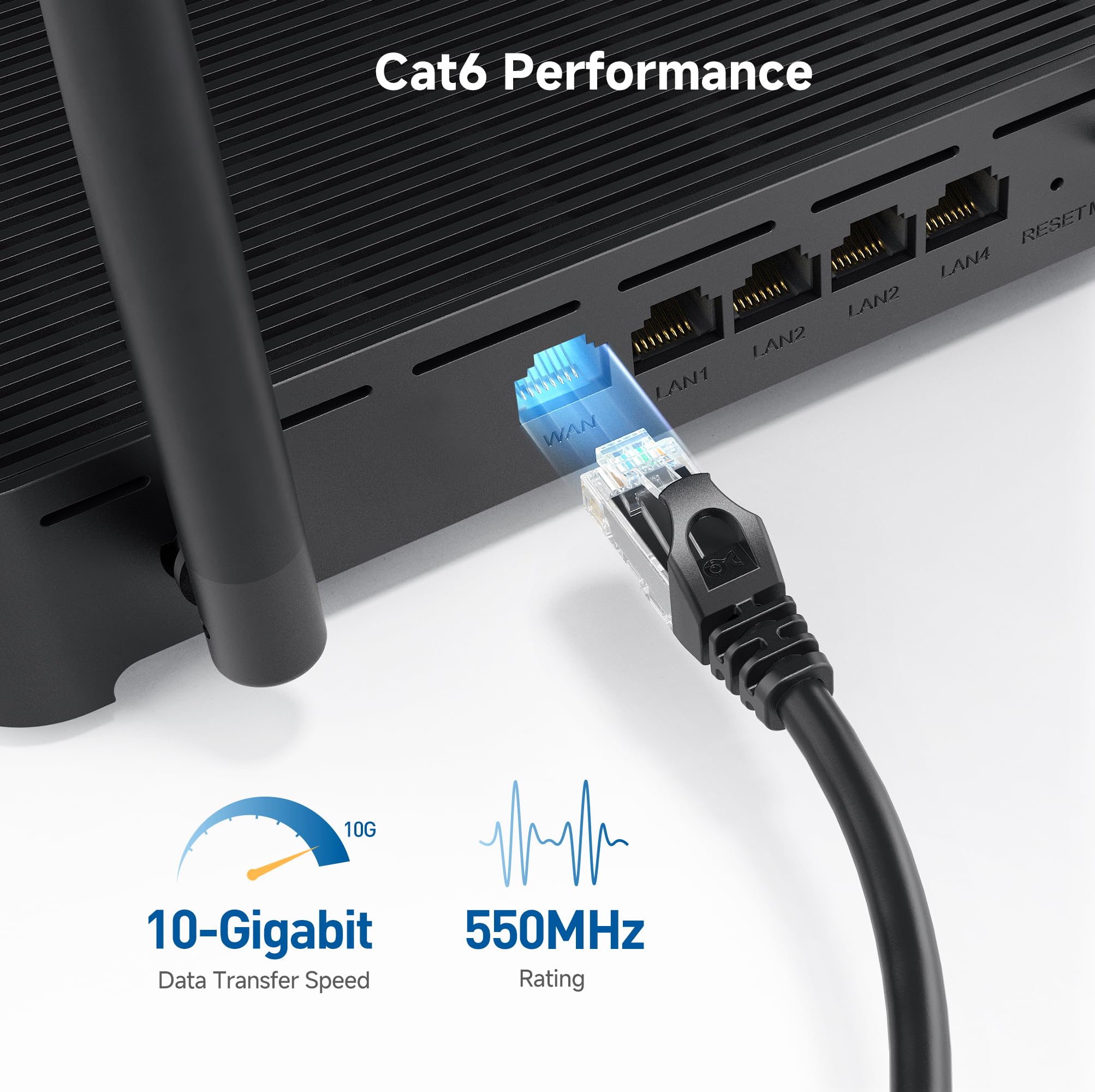 Cable Matters 10Gbps Snagless Short Cat 6 Ethernet Cable - 2ft, Cat 6 Cable, Cat6 Cord, Ethernet Cord, Black