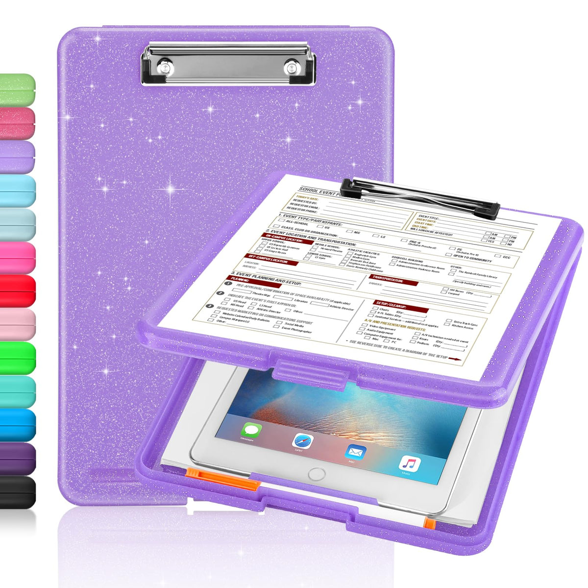 Sooez Clipboard with Storage, Plastic Storage Clipboards with Low Profile Clip, Nursing Clip Boards Foldable, Hanging Clipboard Case for Work, Teacher, Classroom Must Haves, Office School Supplies