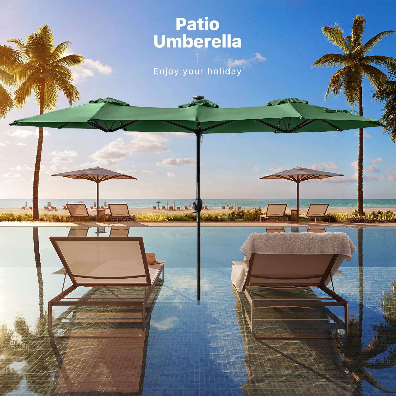 FREE SOLDIER 13ft Patio Umbrella Double Sided Outdoor Umbrella for Patio Table Umbrella with Solar lights for Garden Yard Pool (Beige)