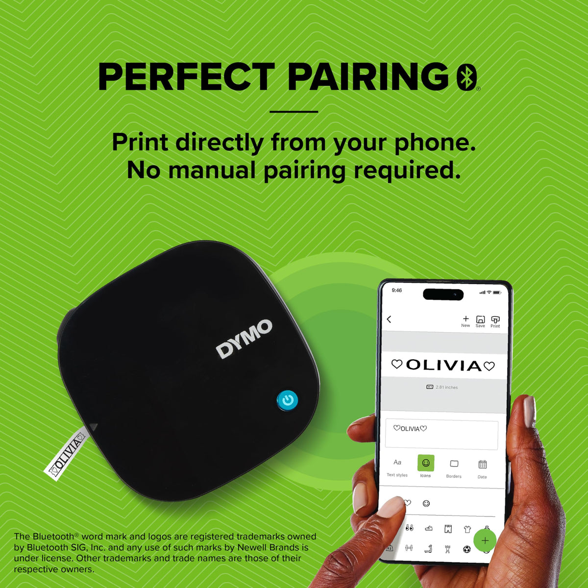 DYMO LetraTag 200B Bluetooth Label Maker, Compact Label Printer, Connects Through Bluetooth Wireless Technology to iOS and Android, Includes 1 White Paper Label Tape, Daydream Blue