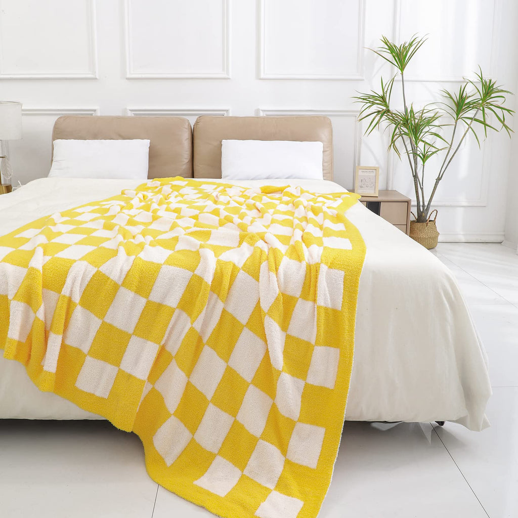 bearberry Fuzzy Checkerboard Grid Throw Blanket Soft Cozy Warm Microfiber All Season Blanket Decor for Couch Sofa Bed Travel Home (Avocado Green, 50''x60'')