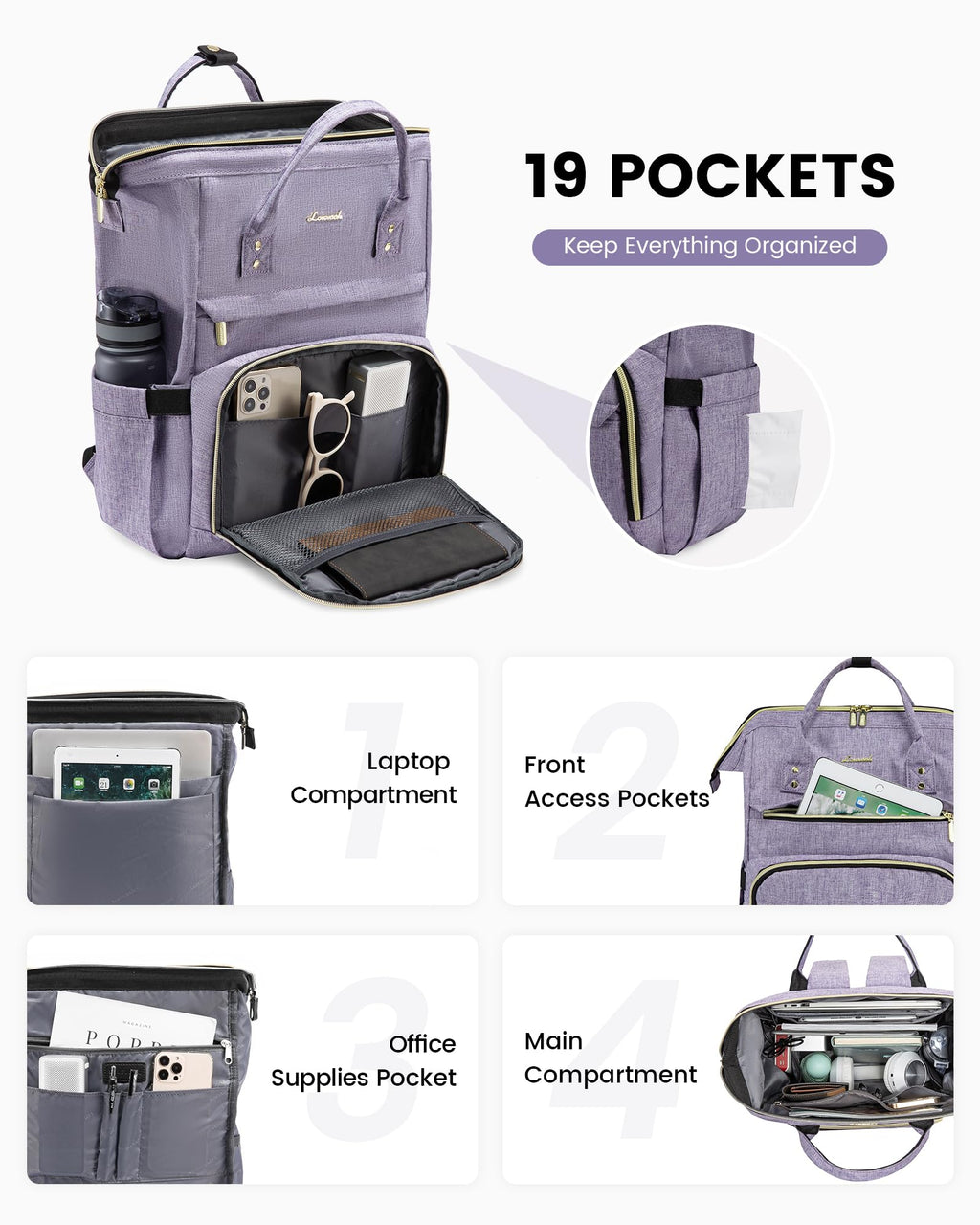 LOVEVOOK Laptop Backpack for Women with Giant Tumbler Holder Pocket, 15.6 Inch Work Daypack for Teacher Nurse, Computer College Bookbag Purse, Waterproof Travel Back Pack with USB Charging Port