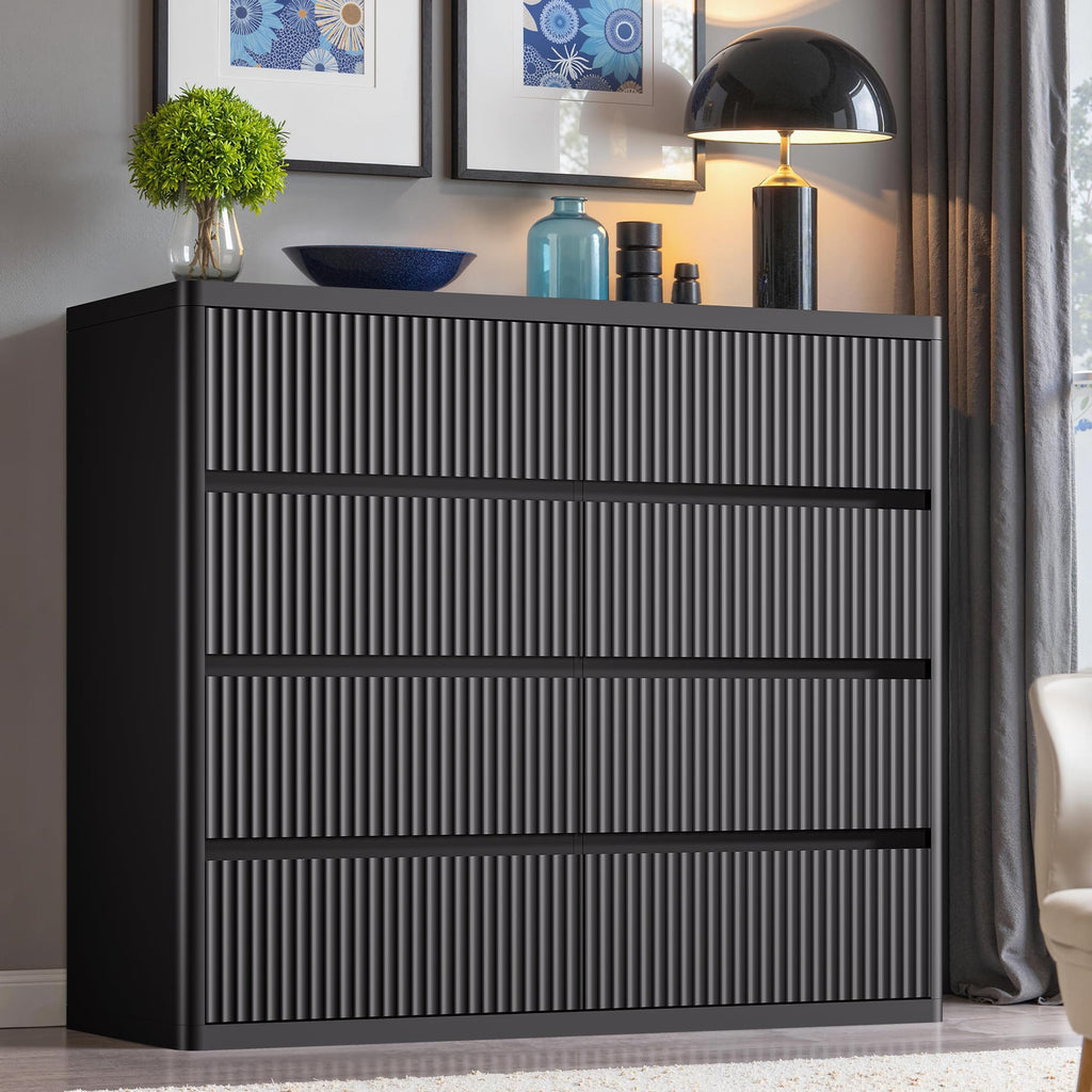 Standifurno Black 56" Tall Dresser for Bedroom, Fluted Modern 6 Drawers Deep Dressers, Wood Chest of Drawers with Handleless, Curved Profil Storage Closet Dressers for Bedroom, Living Room, Hallway
