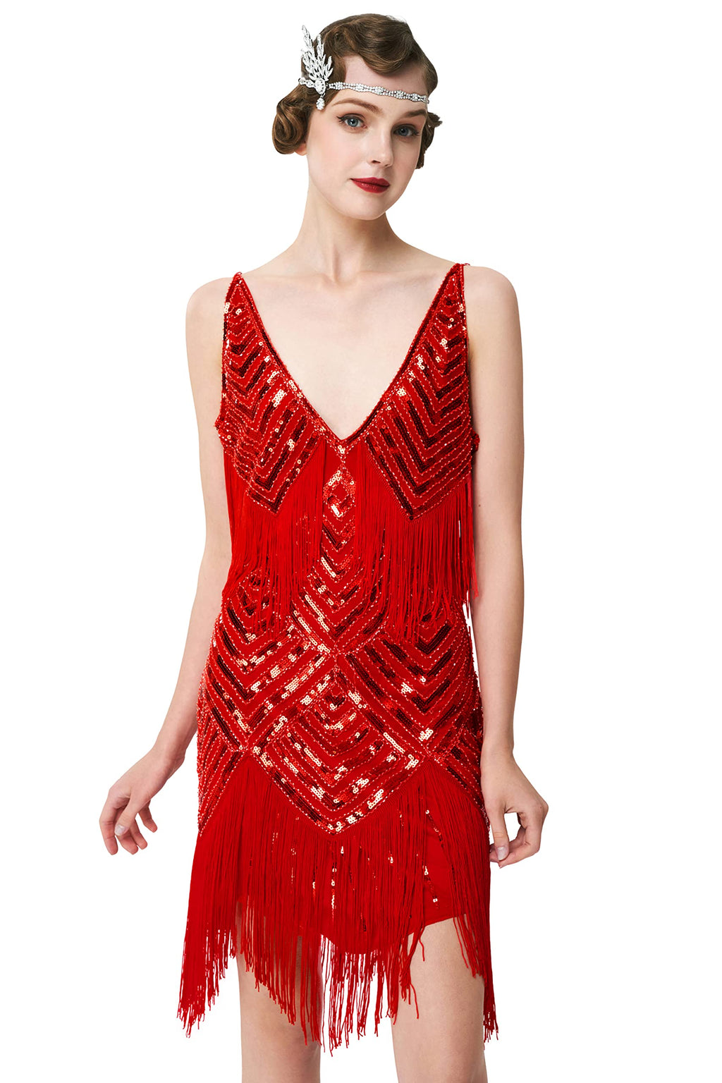 BABEYOND Women's 1920s Flapper Dress V Neck Slip Dress Roaring 20s Great Gatsby Dress for Party