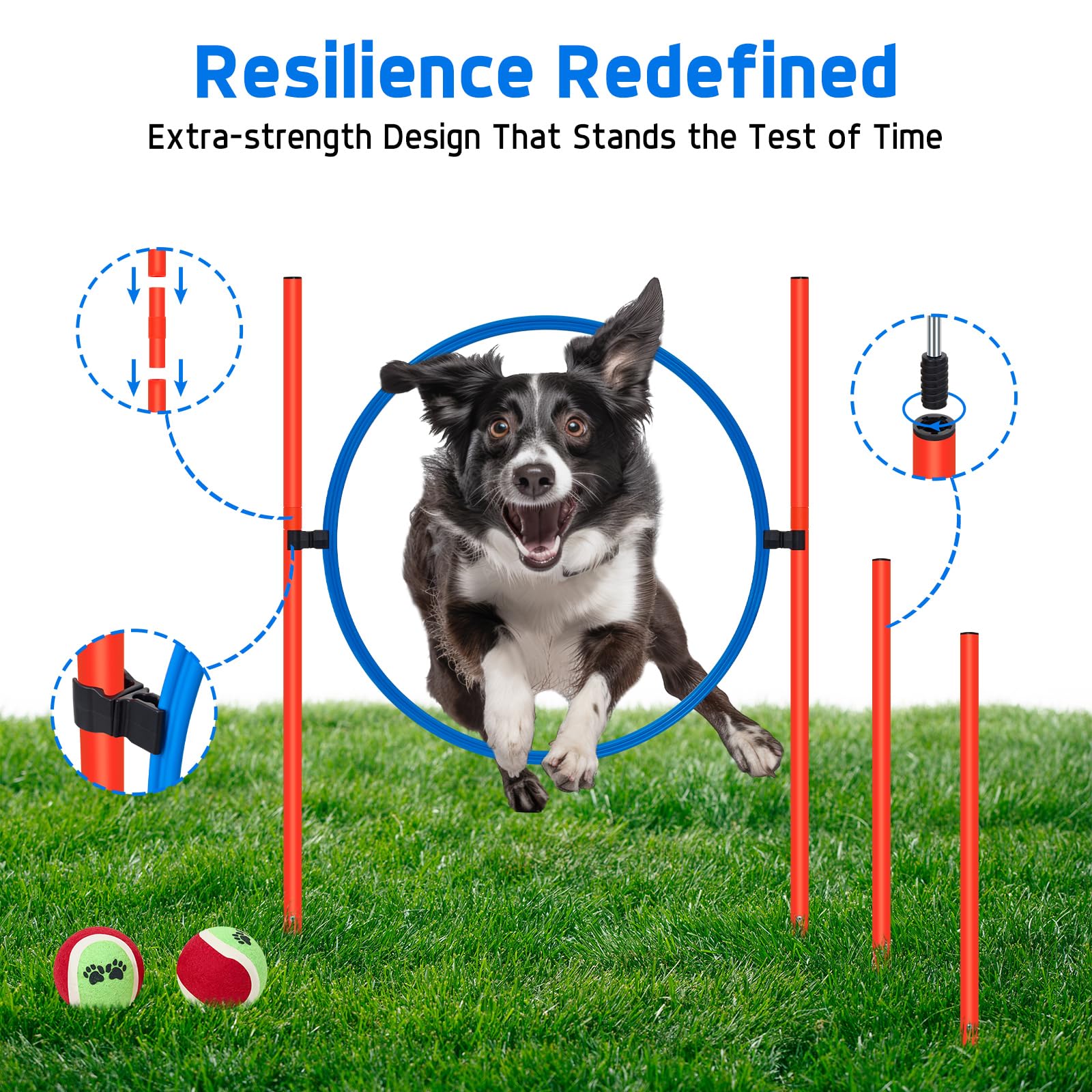Polar Aurora Dog Agility Equipment, Dog Obstacle Courses Backyard - Pet Outdoor Games w/Adjustable High Jump, Agility Weave Poles, Tunnel, Jumping Ring, Pause Box, 2 Balls,Whistle and Carrying Bag