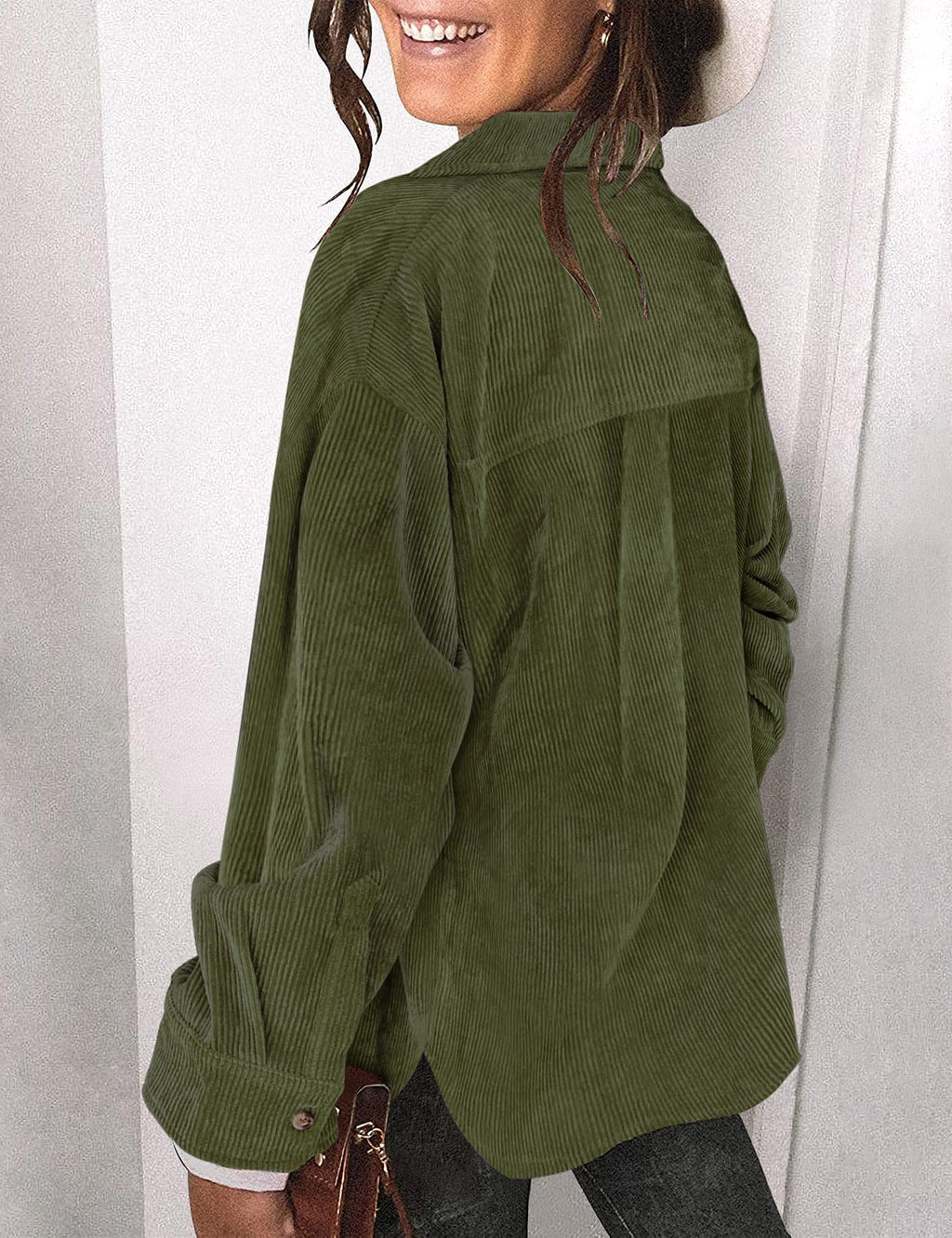 Saslax Women's Corduroy Shirt Shacket Jacket