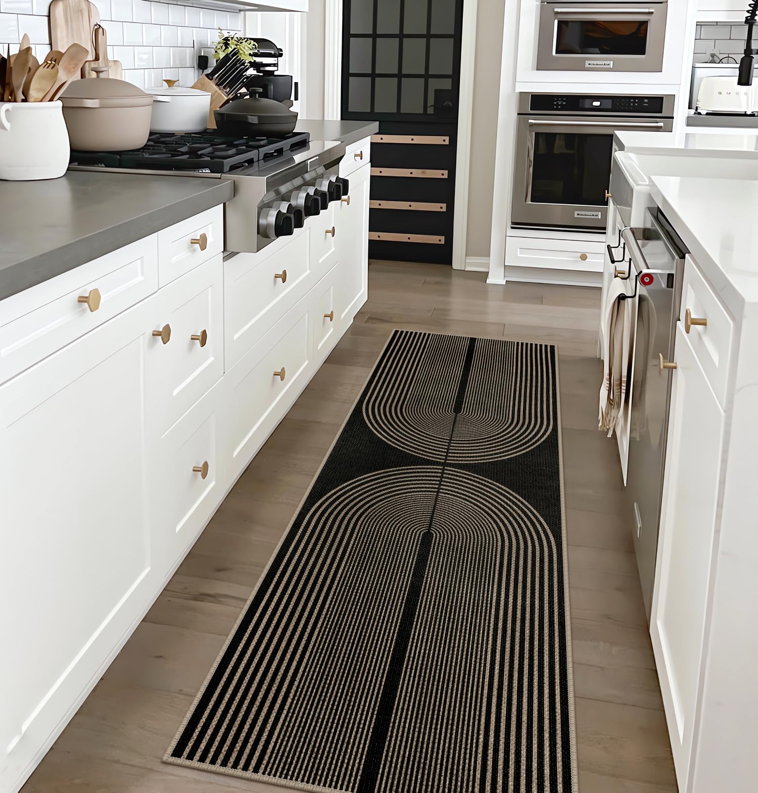 Rugalia Easy Jute Checkered Entryway Rug, 2x3 Black Modern Indoor Outdoor Doormat, Washable Non-Slip Neutral Small Kitchen Rug Farmhouse Diamond Throw Rugs for Entrance Bedroom Bathroom