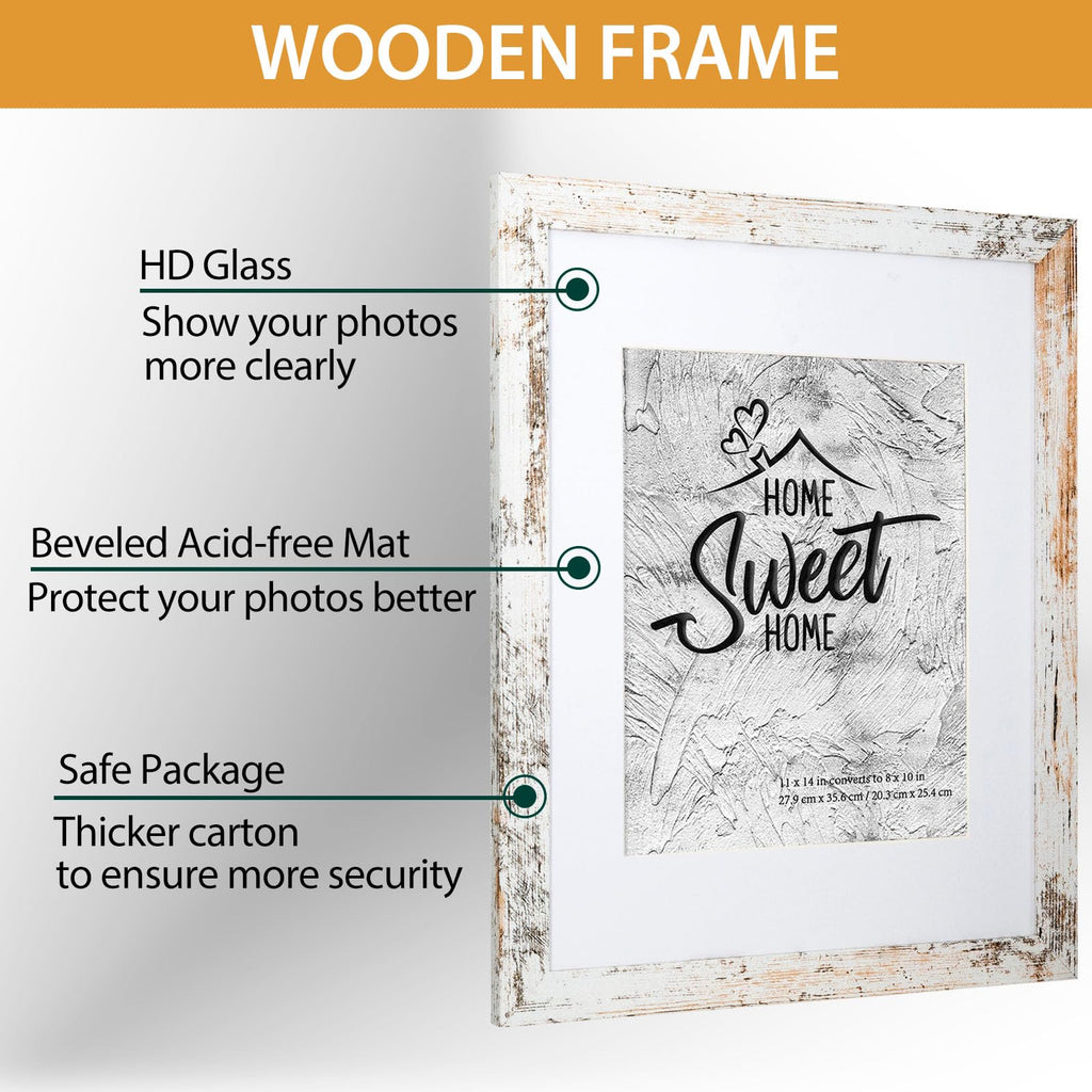 Califortree Black 11x14 Picture Frame - Display Photos 8x10 with Mat or 11x14 Without Mat - HD Glass Inside, Set of 2