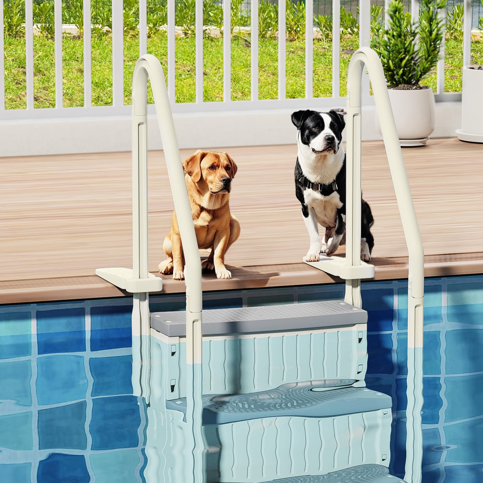 VINGLI Pool Ladder Heavy-Duty Safety Step for Above Ground Pools Stair Entry System with Handrails, Beige and Grey (Beige &Gray, 4 Steps)