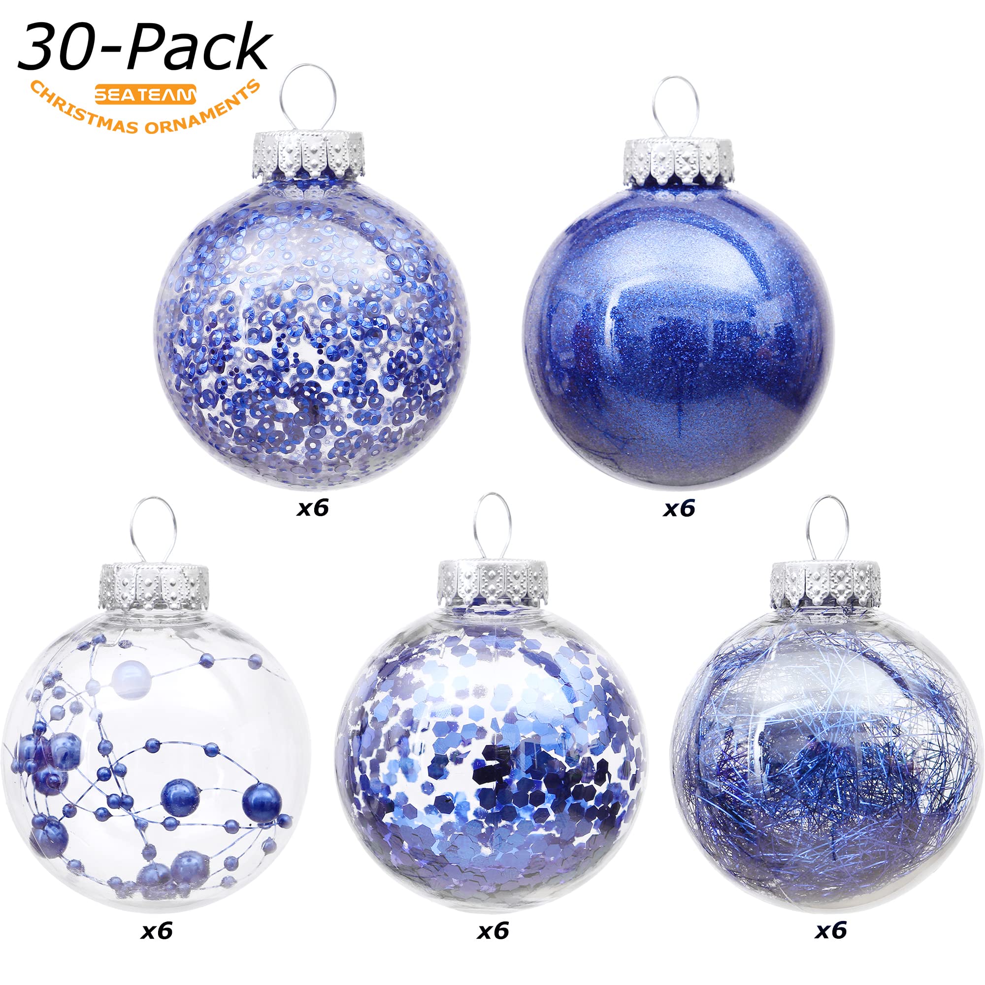 Sea Team Shatterproof Clear Plastic Christmas Ball Ornaments Decorative Xmas Balls Baubles Set with Stuffed Delicate Decorations (80mm/3.15 inch 20-Pack, Babyblue)