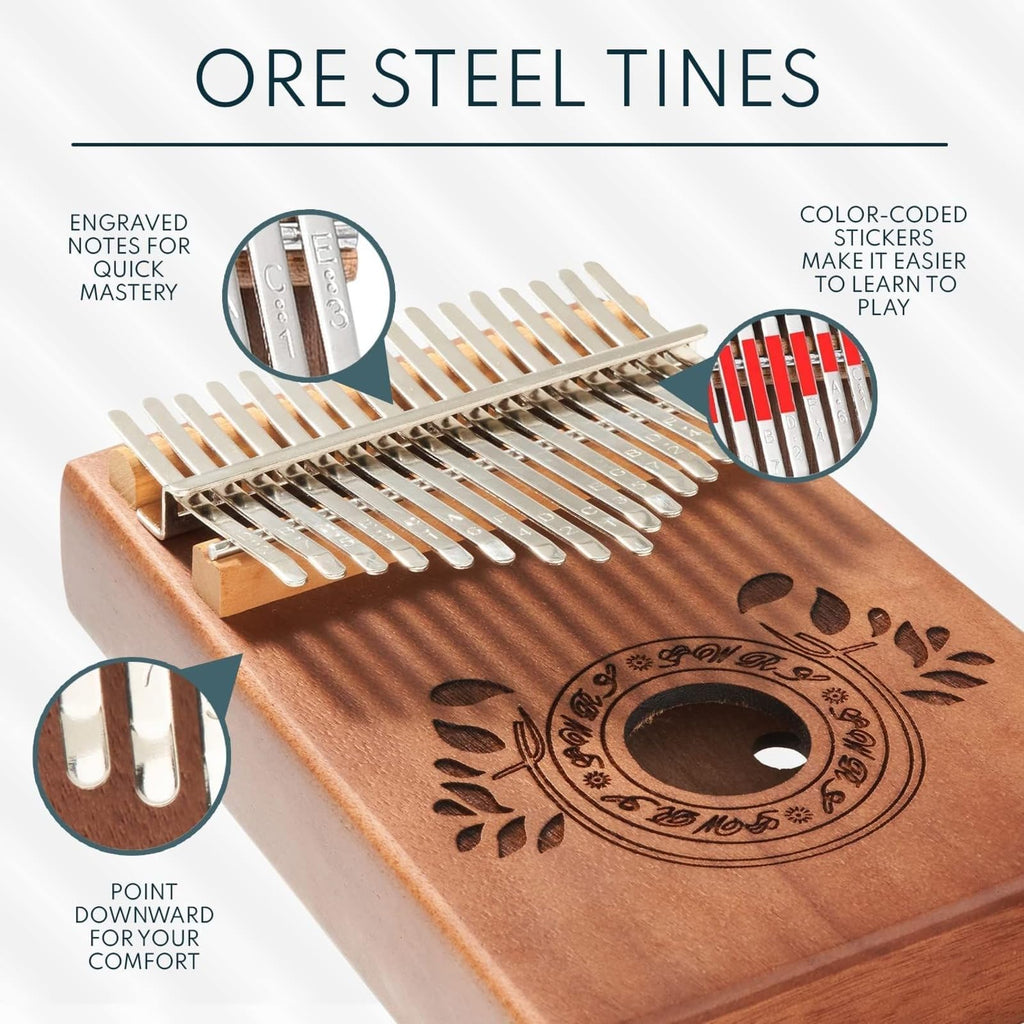 UNOKKI 17-Key Kalimba Thumb Piano - Portable Mahogany Percussion Mbira Instrument - Beginner Tuning Set, Music Instruments for Kids Gifts - Cherry