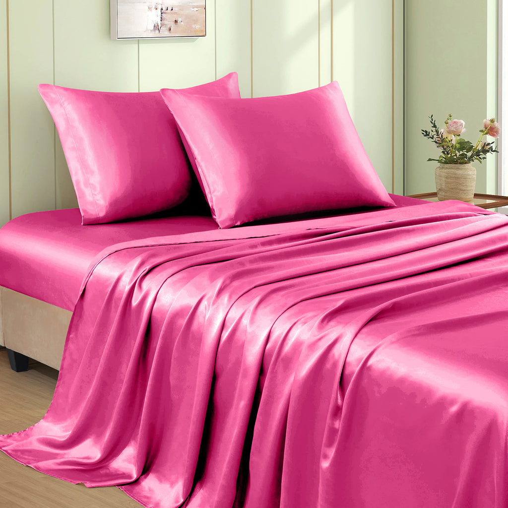 VACVELT 3pcs Beige Satin Sheets Twin Size Bed Set, 15 Inch Deep Pocket Silky Satin Sheet Set, Soft Satin Bedding Set Cooling & Luxury Bed Sheets, 1 Fitted Sheet + 1 Flat Sheet + 1 Pillowcase