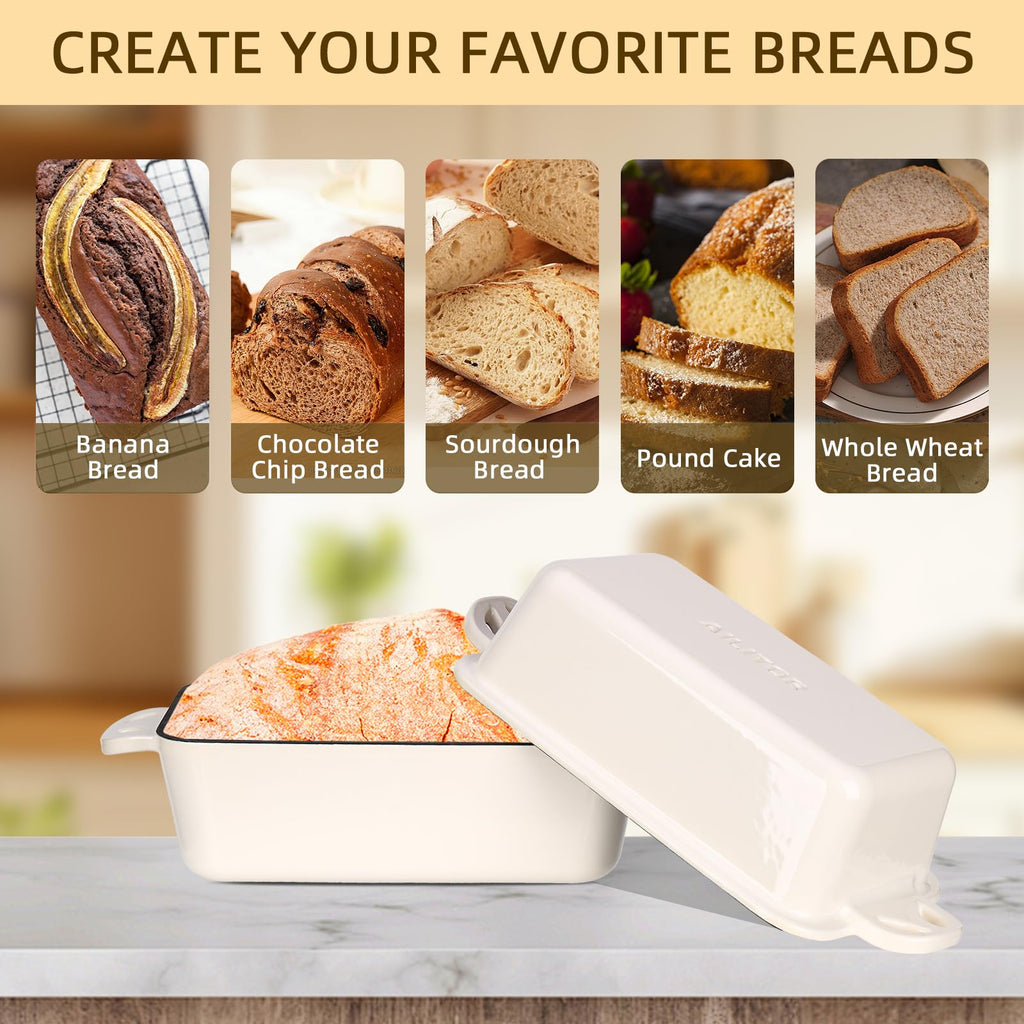 AILITOR 9x5 Enameled Cast Iron Loaf Pan with Lid - 2 in 1 Sourdough Bread Pan for Homemade Baking