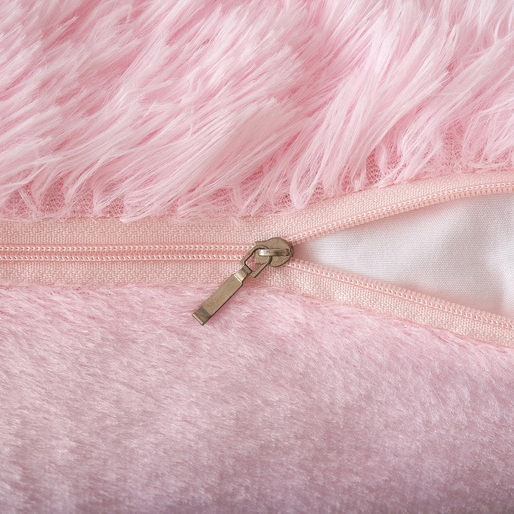 ANRODUO Pack of 2 Baby Pink Throw Pillow Covers Luxury Fluffy Pillows Faux Fur Decorative Pillows Plush Cushion Case Fuzzy Mongolian Merin Style for Bed Couch Sofa Living Room Summer Decor 16x16 Inch