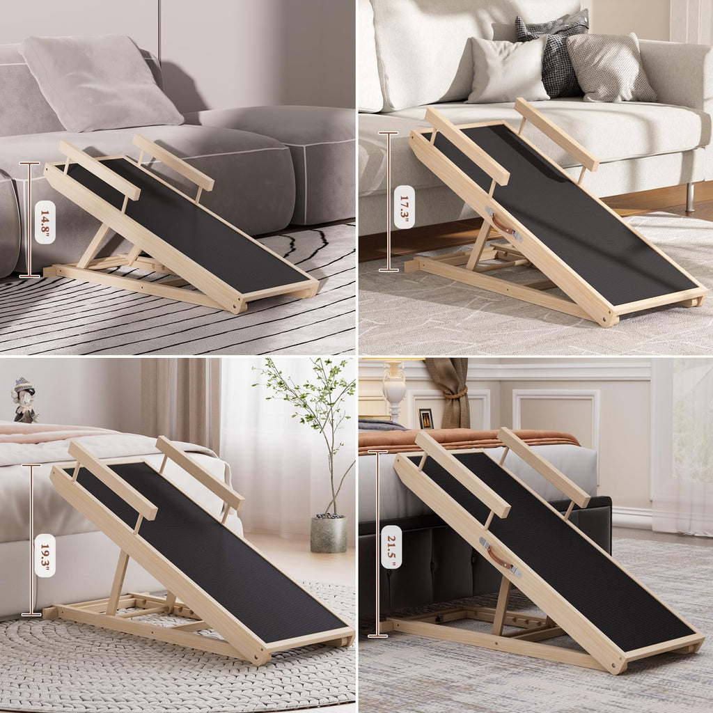Dog Ramp for Couch, Wooden Pet Ramps 39.37" Long Adjustable 12"-20.47" Folding Puppy Ramps with Anti-Slip Rubber Mat, Dog Stairs for Small & Medium Older Dogs & Cats, up to 100lbs