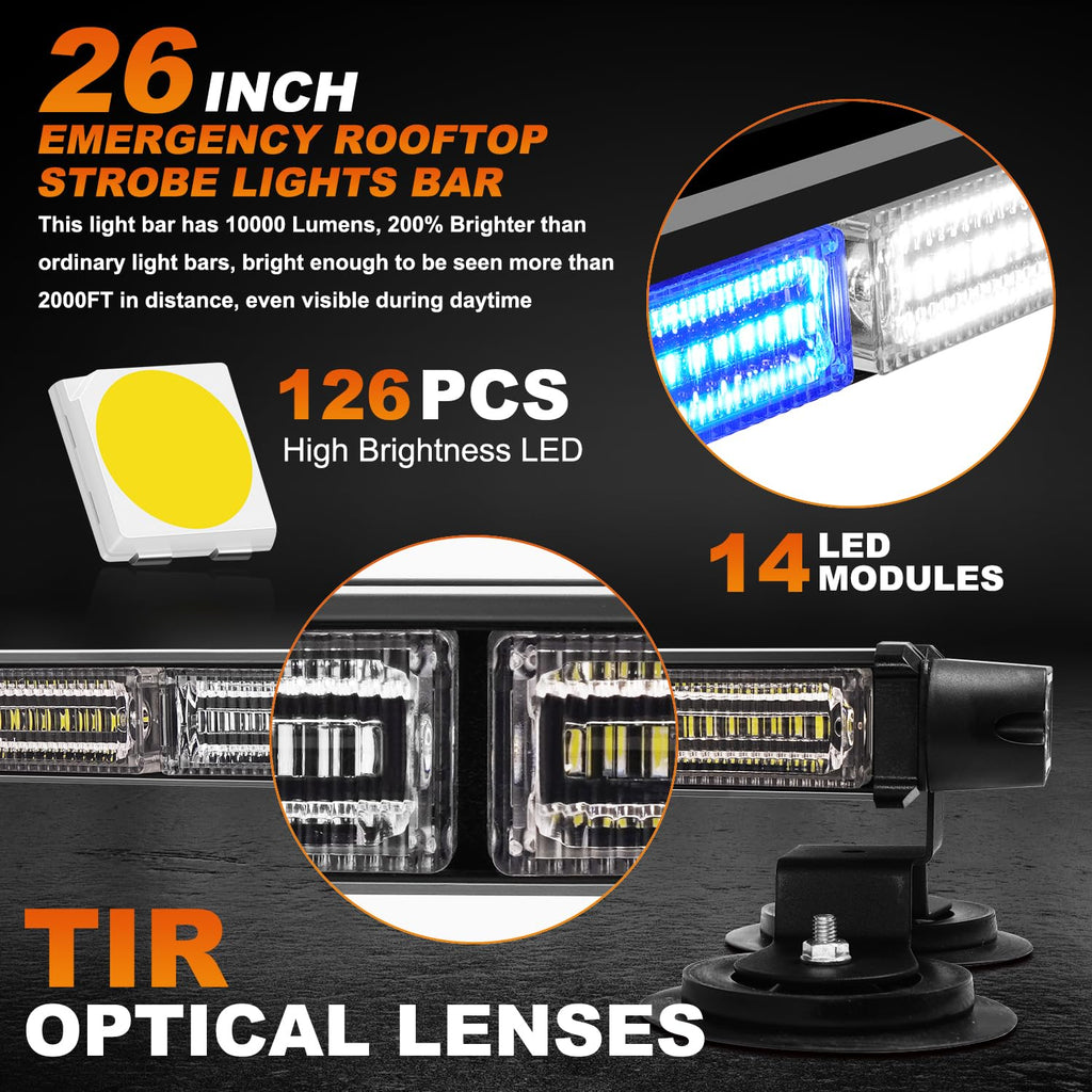 ASPL 26inch 126 LED Rooftop Emergency Strobe Lights Bar Double Side Flashing Safety Warning Traffic Advisor Light Bar Hazard Snow Plow Light for Work Trucks Vehicles Construction Tow Pickup(Amber)