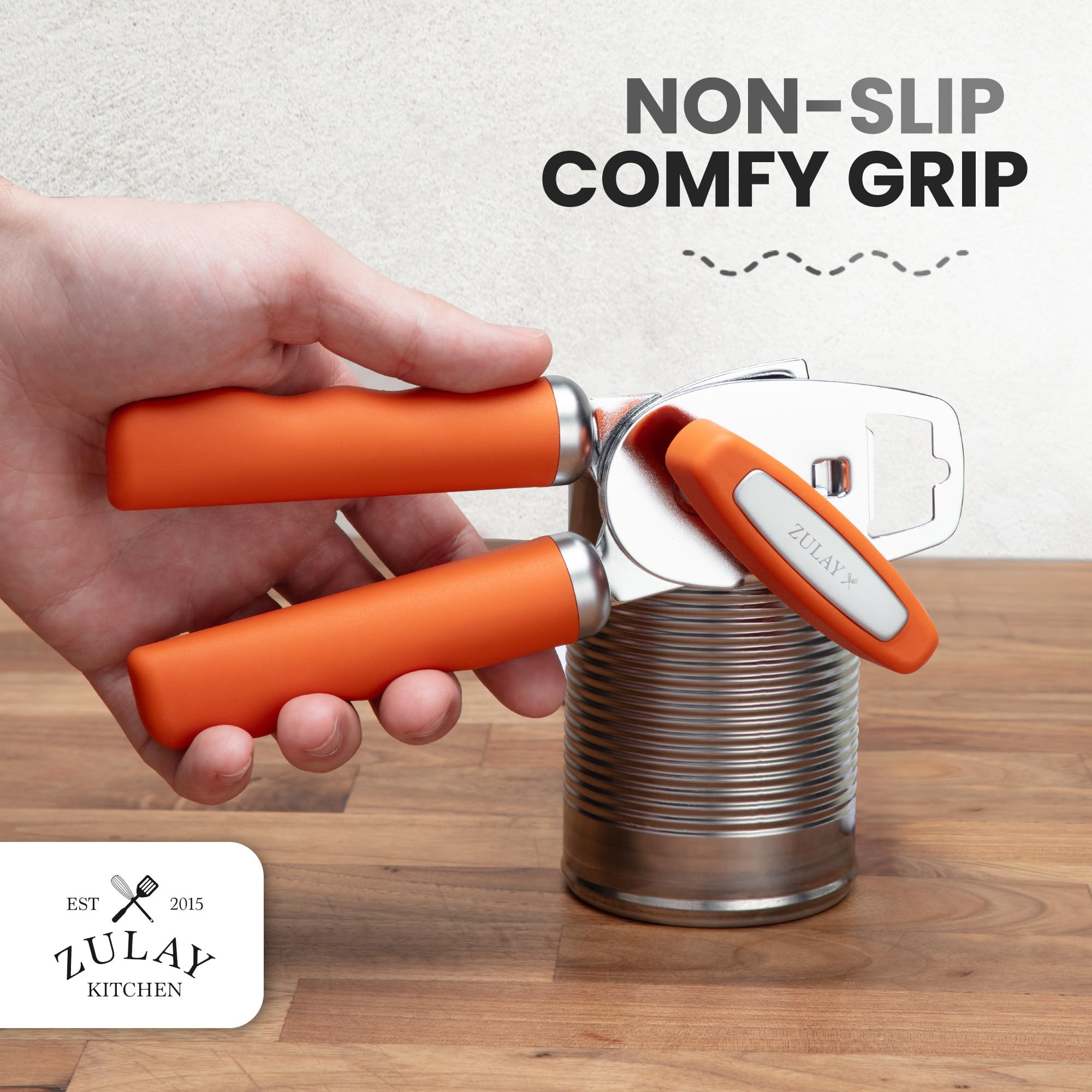 Zulay Kitchen Heavy Duty Stainless Steel Can Opener Manual with Bottle Opener - Rust Proof Manual Can Opener With Turn Knob & Comfy Soft Grip Handles - Airy Lilac